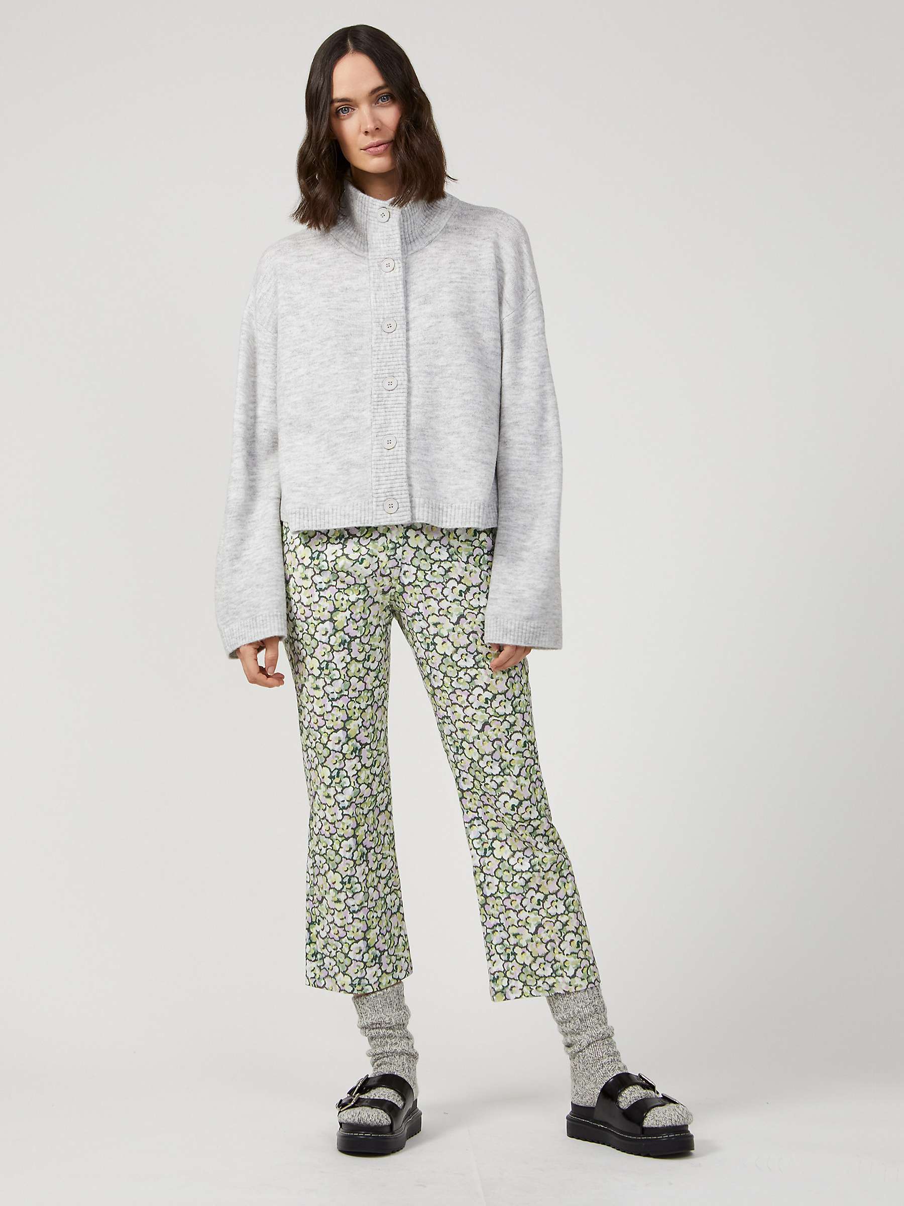 Great Plains Carice Knit Button Down Jumper, Grey Marl at John Lewis ...