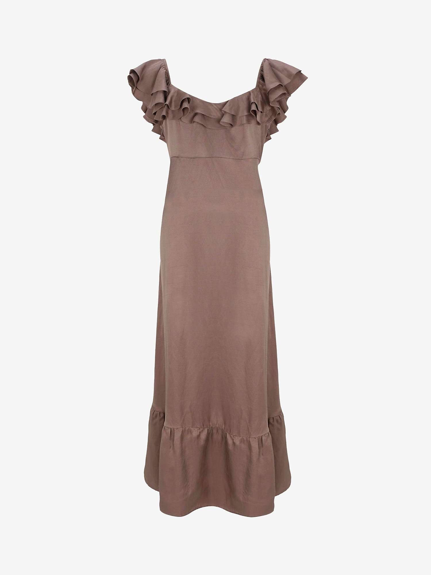 Buy Mint Velvet Plain Satin Frill Linen Blend Maxi Dress Online at johnlewis.com