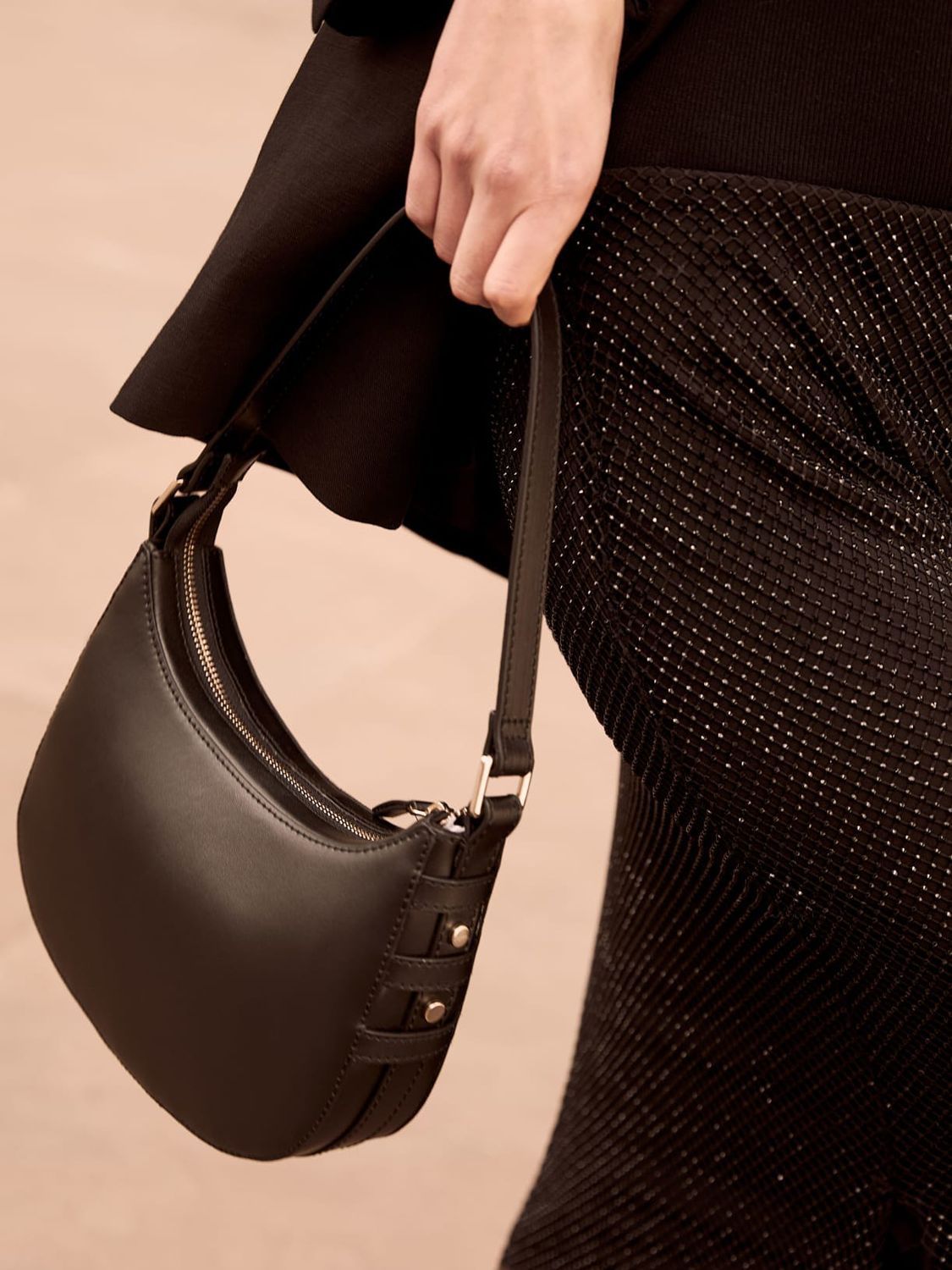 Mint Velvet Plain Leather Shoulder Bag, Black