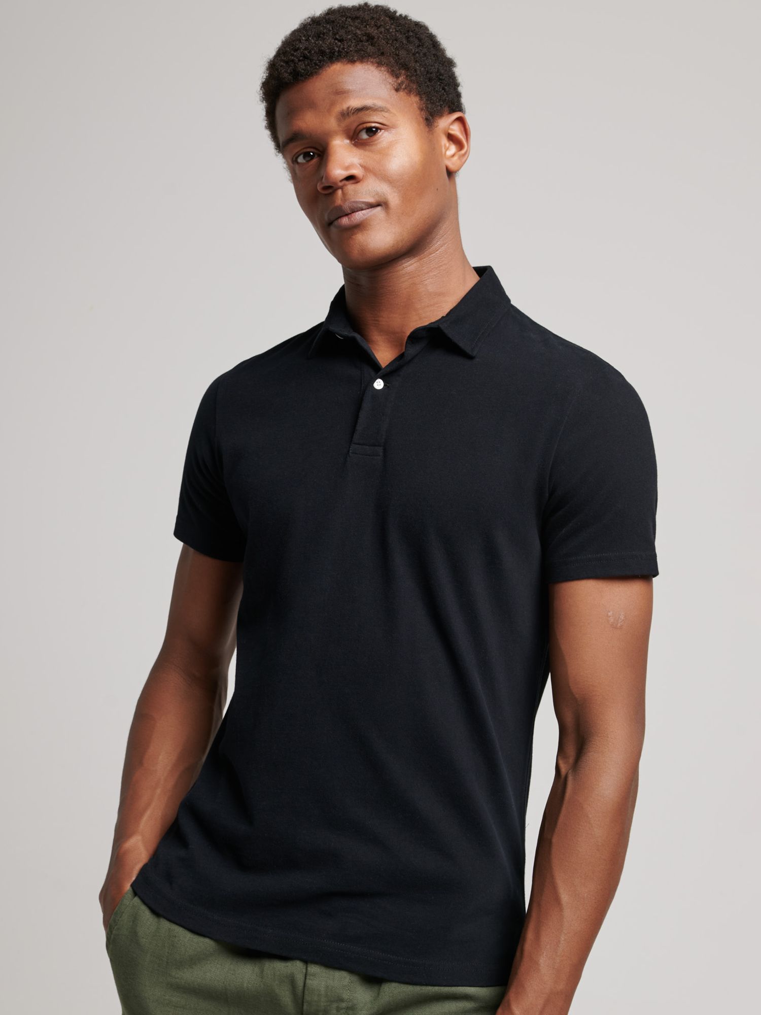 Superdry Jersey Polo Shirt, Black, S