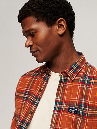 Superdry Organic Cotton Long Sleeve Lumberjack Shirt, Drayton Check Orange