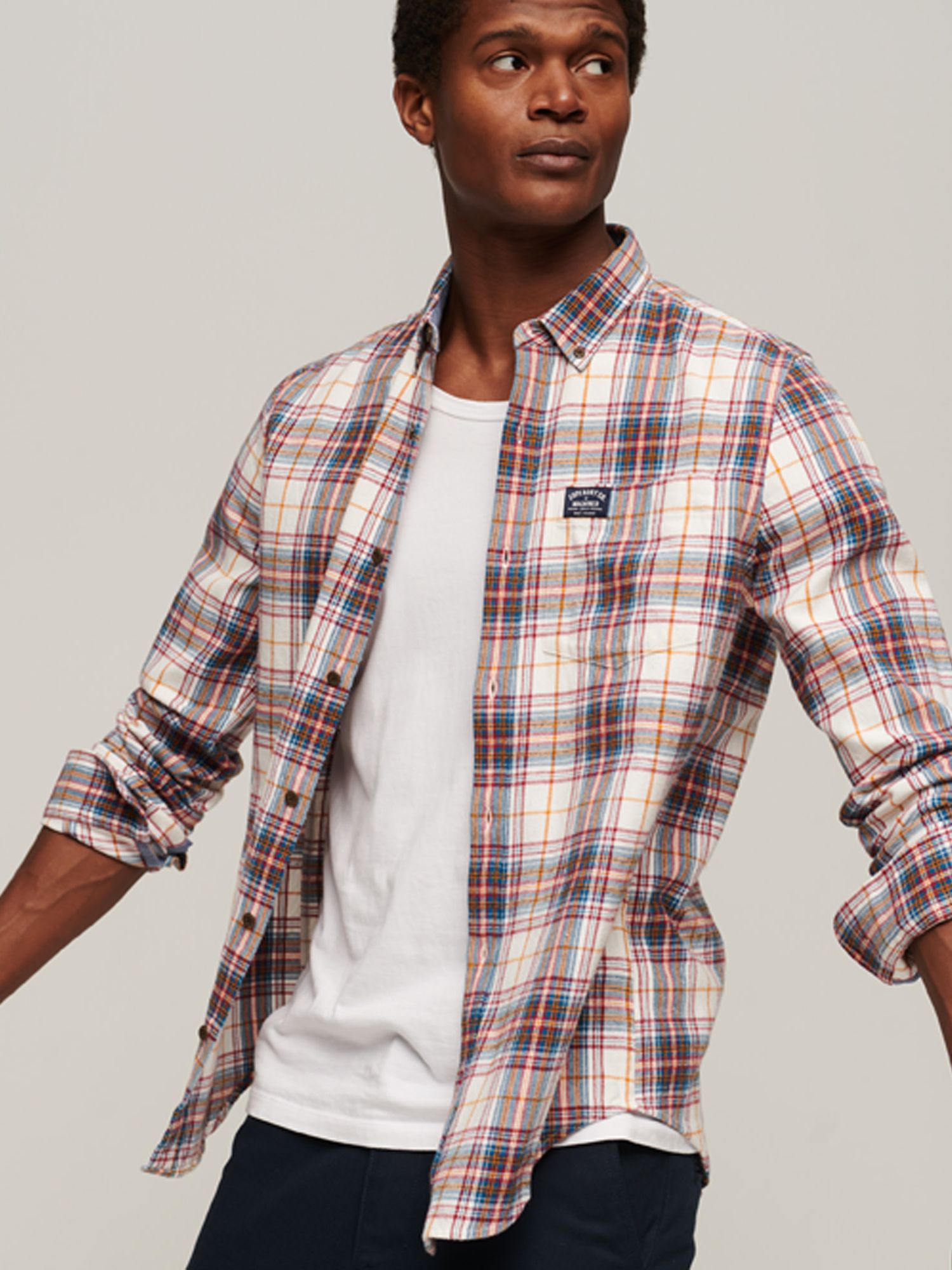Superdry Organic Cotton Long Sleeve Lumberjack Shirt, Drayton Check Optic, S
