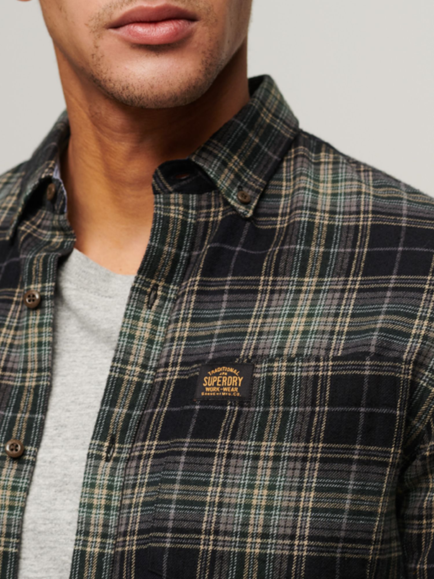 Superdry Organic Cotton Long Sleeve Lumberjack Shirt, Drayton Check Black, S