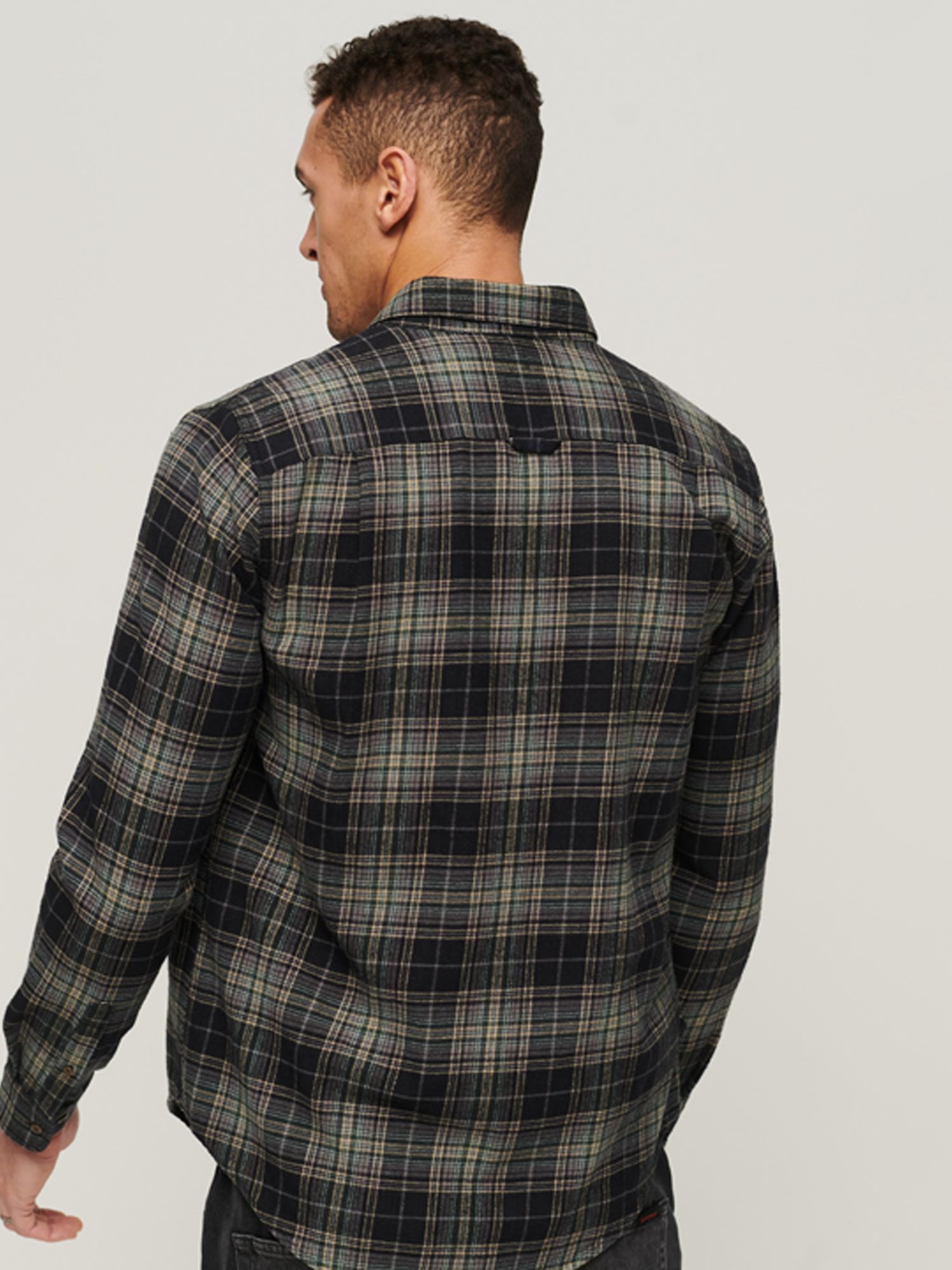 Superdry Organic Cotton Long Sleeve Lumberjack Shirt, Drayton Check Black, S