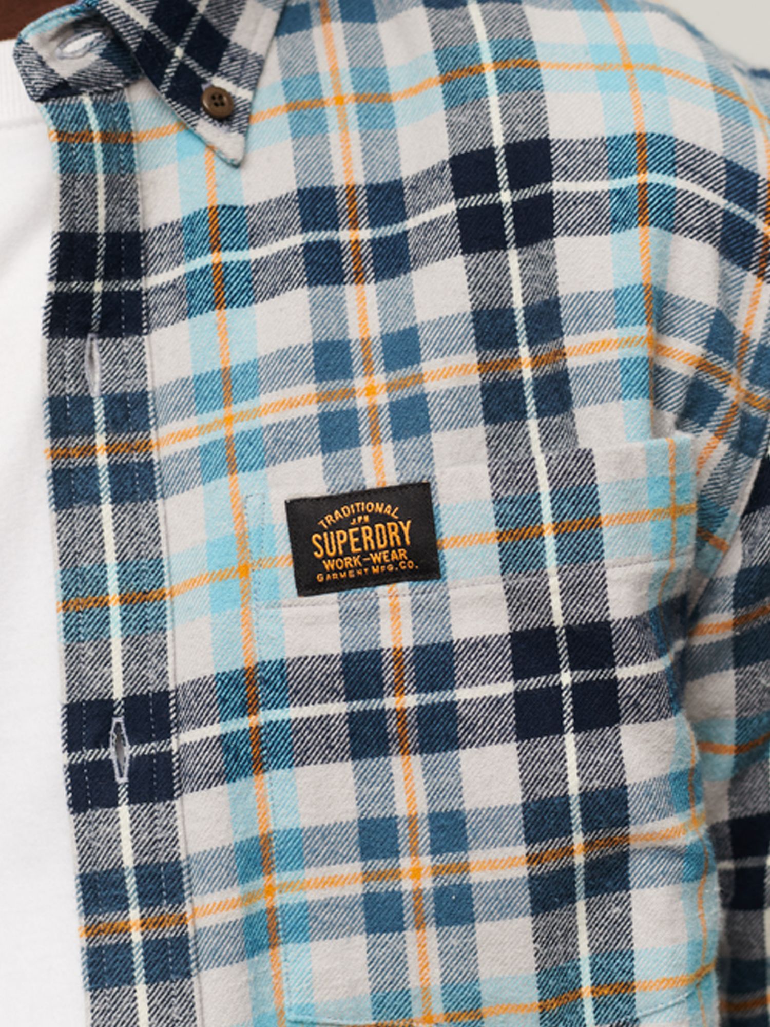 Superdry Organic Cotton Long Sleeve Lumberjack Shirt, Canyon Check Grey, S