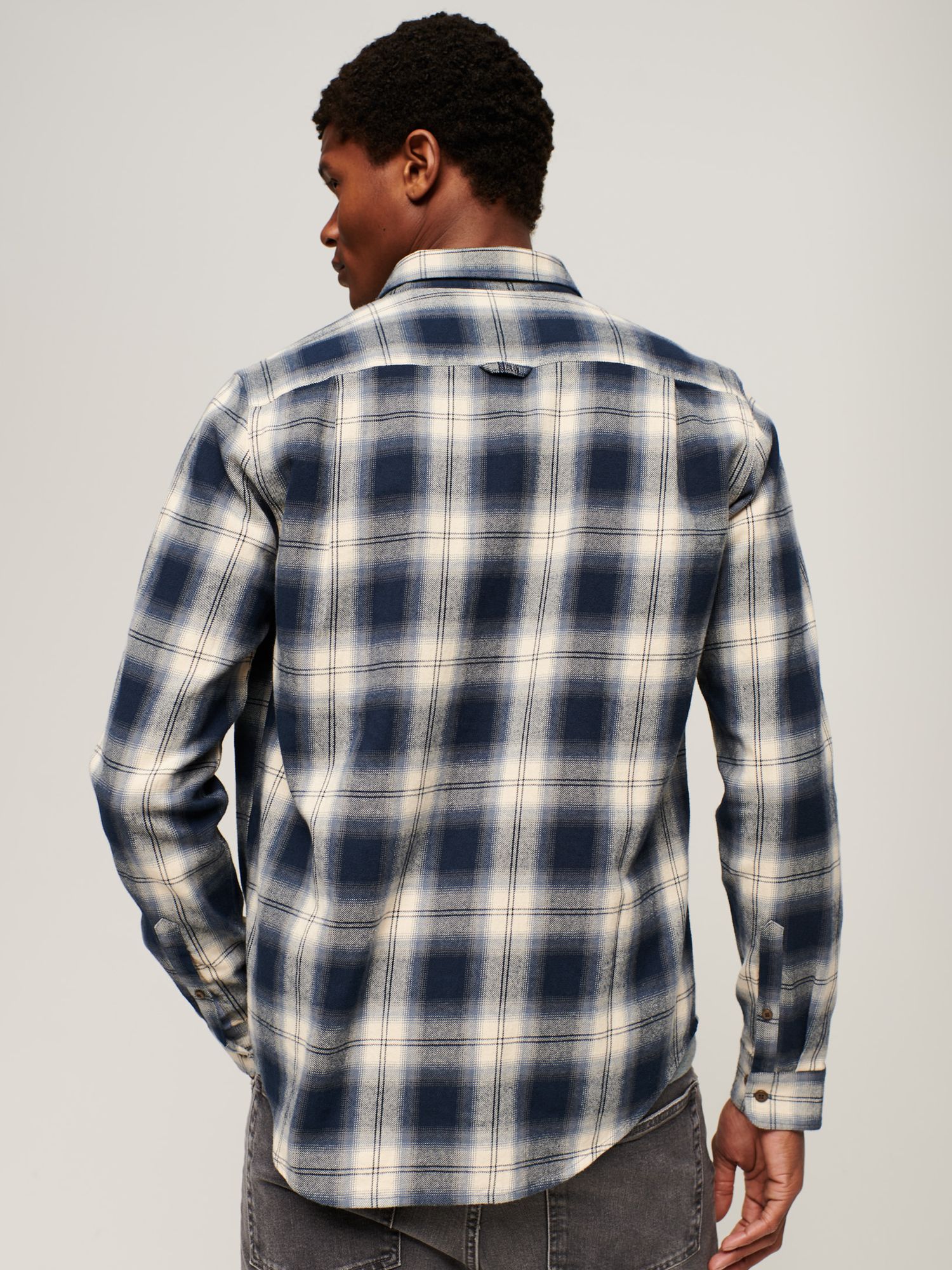 Superdry Organic Cotton Long Sleeve Lumberjack Shirt, Cedar Check Navy, S