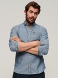 Superdry Cotton Long Sleeve Oxford Shirt, Indigo Chambray