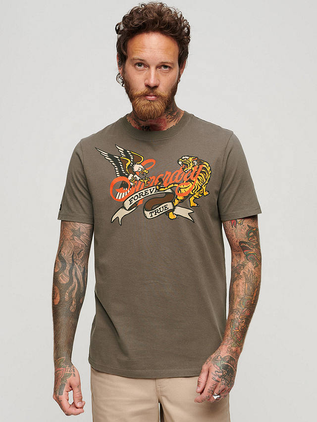 Superdry Tattoo Script Graphic T-Shirt, Dark Grey