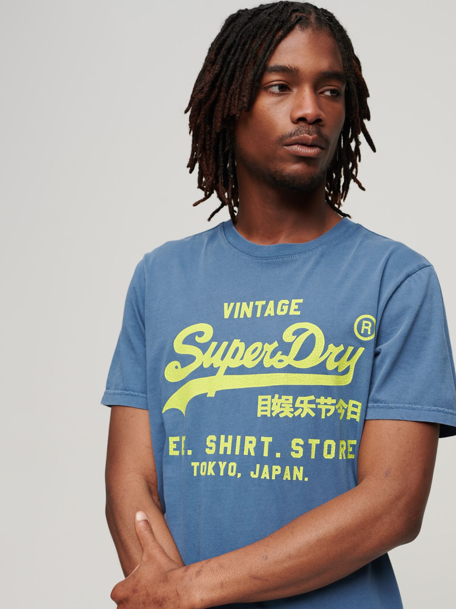 Superdry Vintage Logo Neon T-Shirt, Esign Blue at John Lewis & Partners