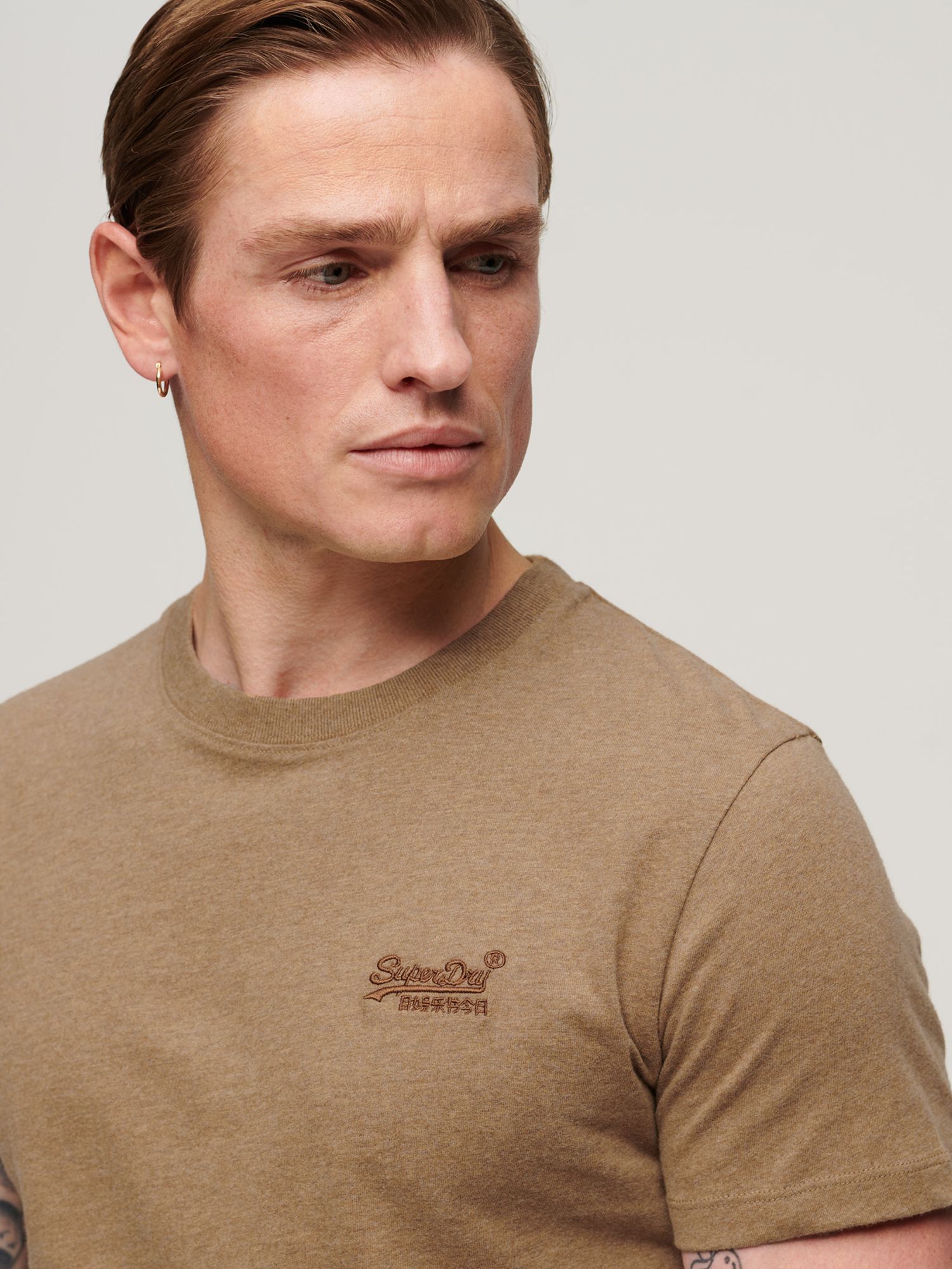 Superdry Organic Cotton Essential Logo T-Shirt, Buck Tan Brown Marl at John  Lewis & Partners