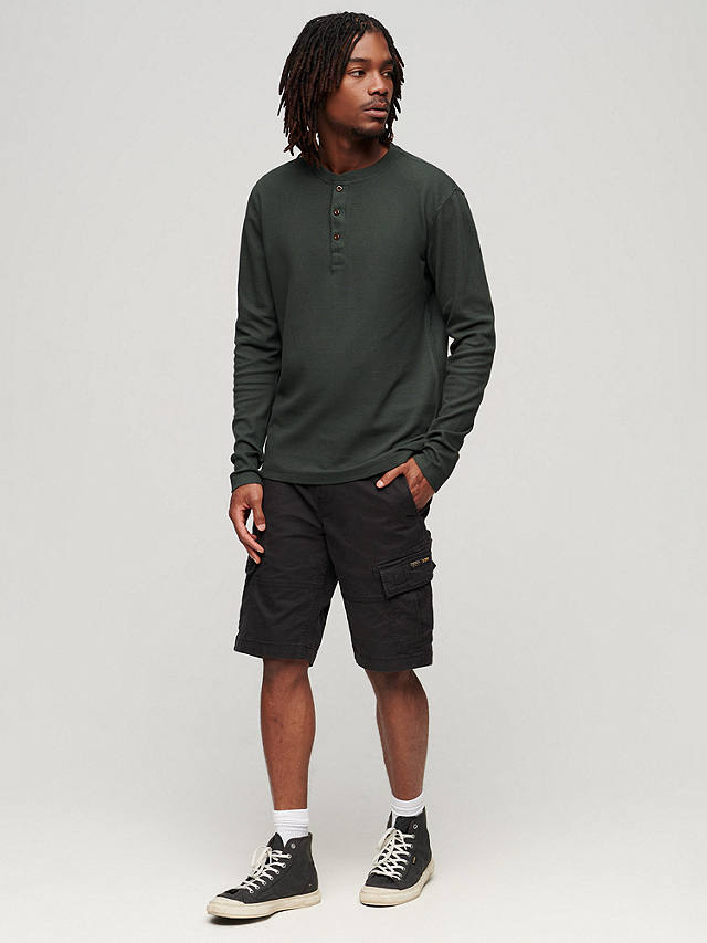 Superdry Organic Cotton Long Sleeve Waffle Henley Top, Surplus Goods Olive