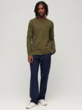 Superdry Organic Cotton Vintage Logo Long Sleeve Embroidered Top, Olive Fleck Marl