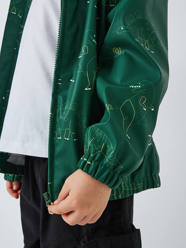 John Lewis Kids' Dinosaur Shower Resistant Jacket, Green
