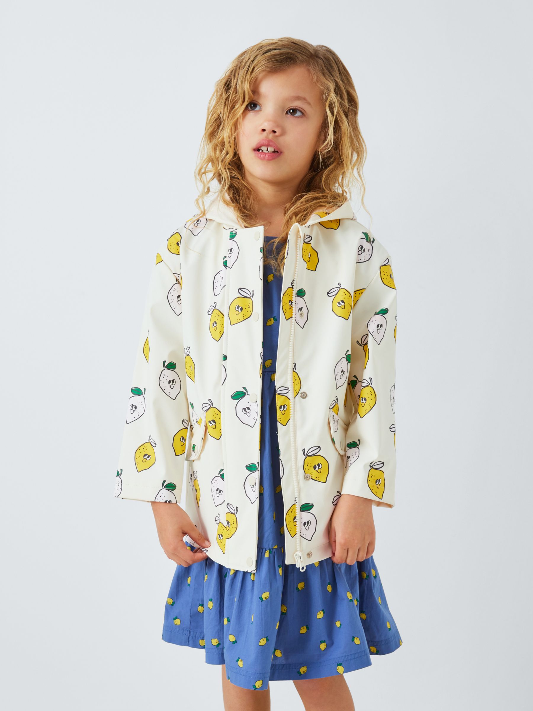 John Lewis ANYDAY Kids' Colour Changing Lemon Print Raincoat, White, 4 years