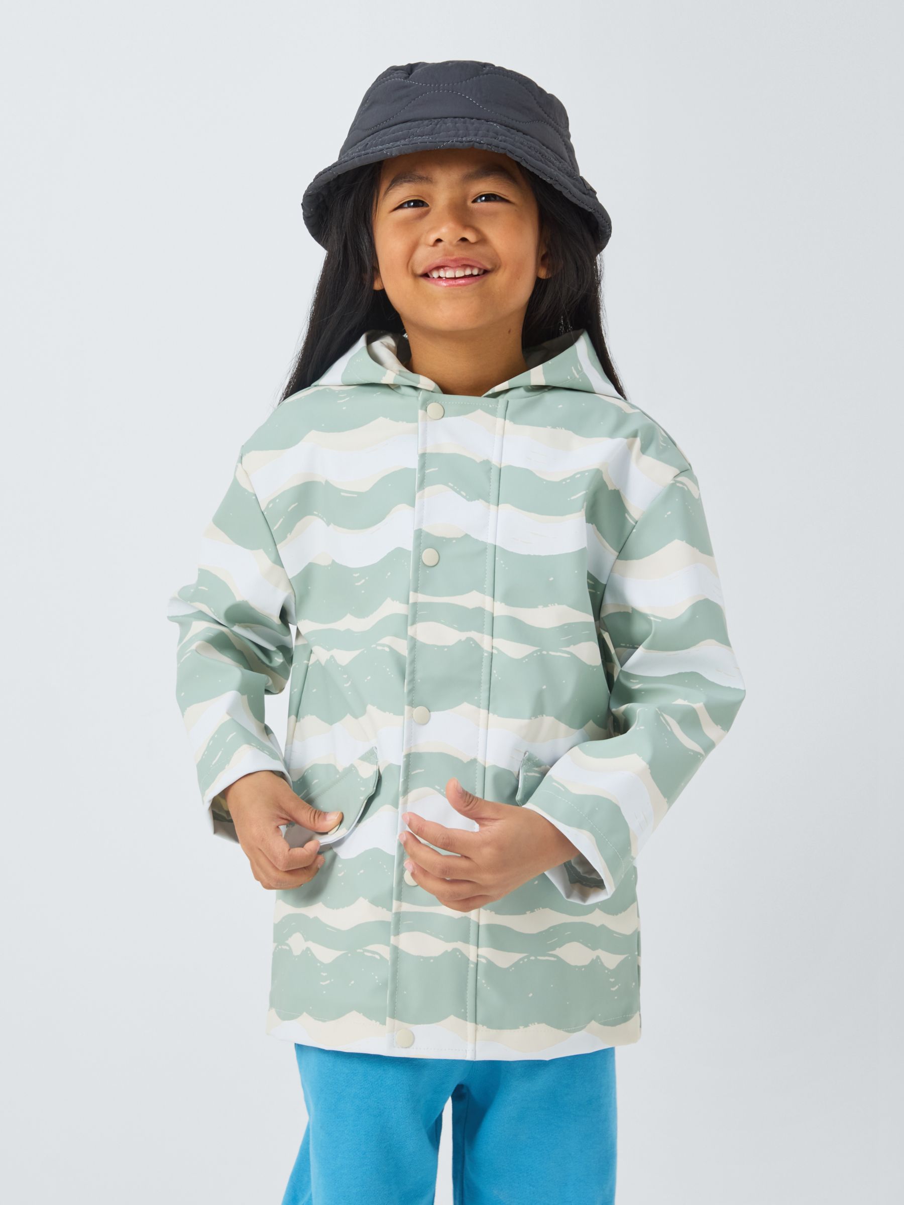 John Lewis ANYDAY Kids' Colour Changing Stripe Raincoat, Green/Multi, 7 years