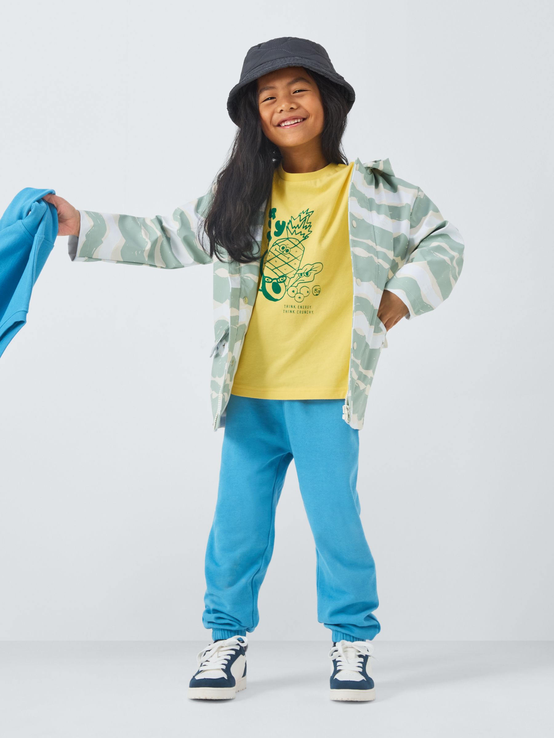 John Lewis ANYDAY Kids' Colour Changing Stripe Raincoat, Green/Multi, 7 years