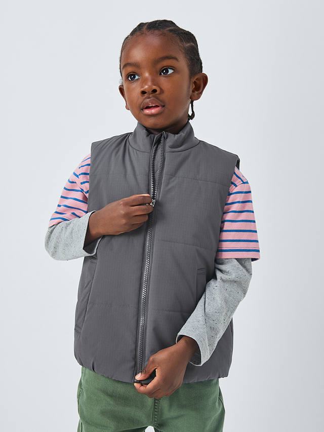 John Lewis Kids' Quilted Shower Resistant Ripstop Gilet, Charcoal