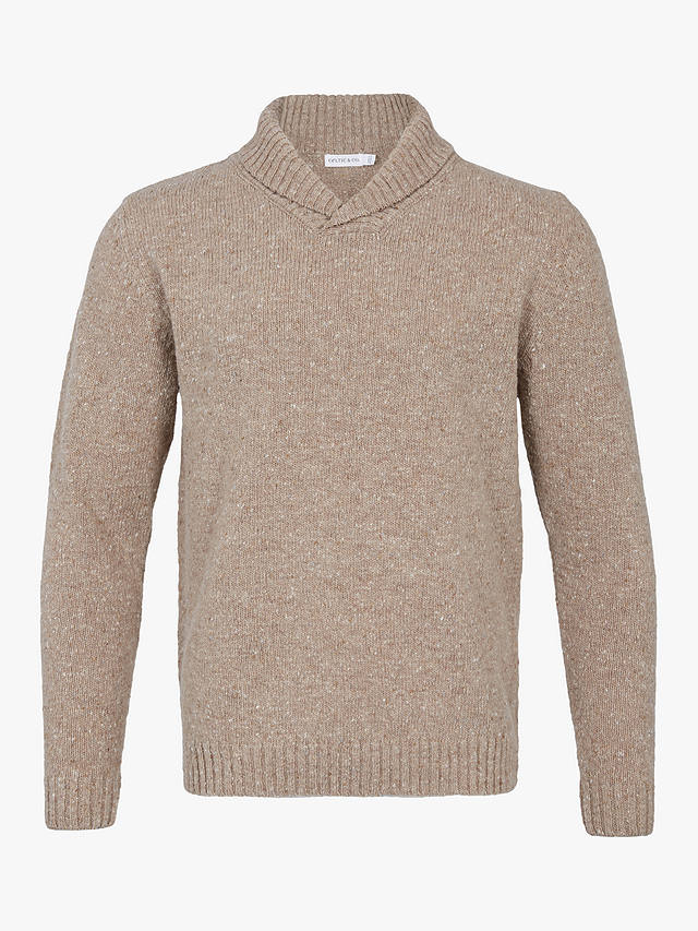 Celtic & Co. Donegal Shawl Collar Wool Jumper, Camel
