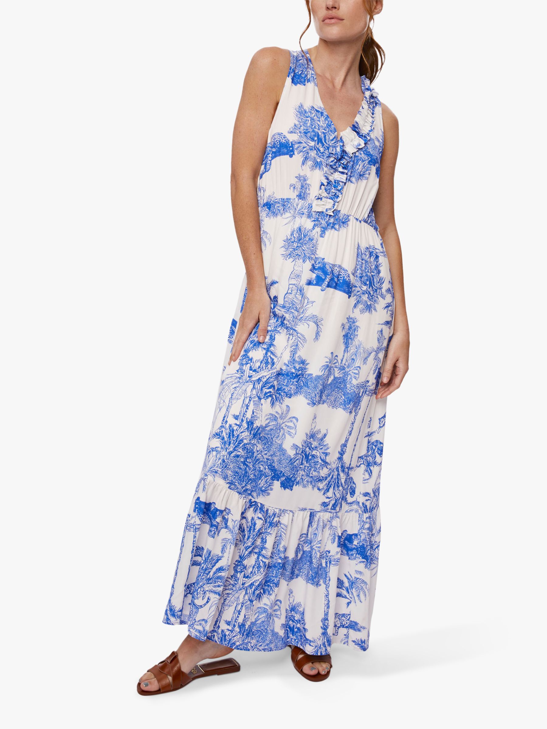 James Lakeland Palm Tree Ruched Maxi Dress, Blue, 8