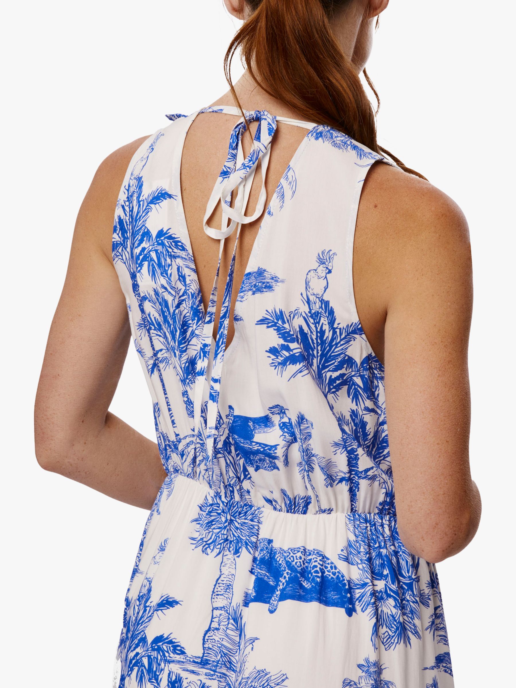 James Lakeland Palm Tree Ruched Maxi Dress, Blue, 8