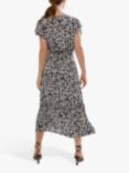 James Lakeland V-neck Ruffle Sleeve Daisy Print Midi Dress, Black/Cream