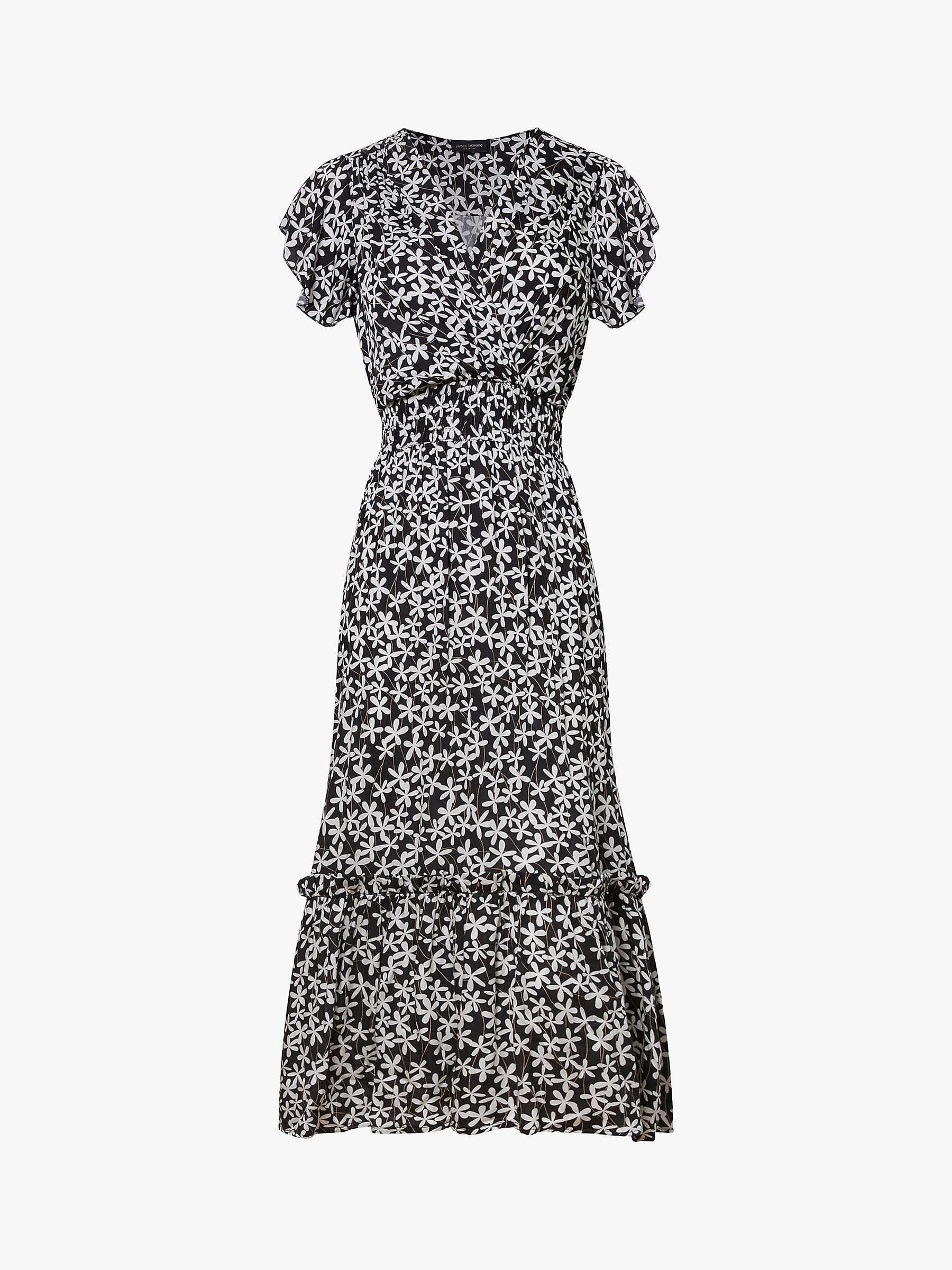 Buy James Lakeland V-neck Ruffle Sleeve Daisy Print Midi Dress, Black/Cream Online at johnlewis.com