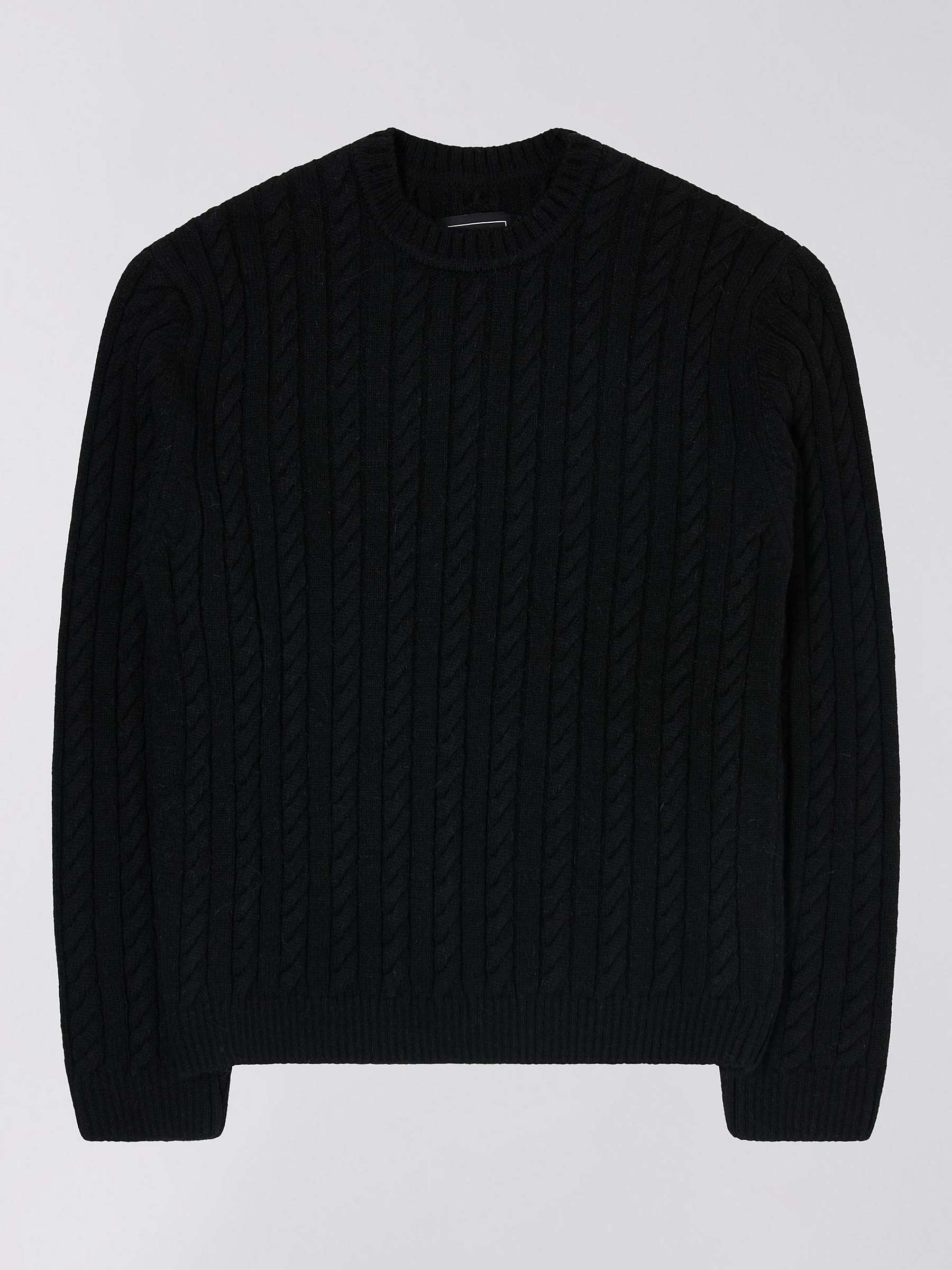 Edwin Twisted Crew Neck Pullover Knitted Jumper, Black at John Lewis ...