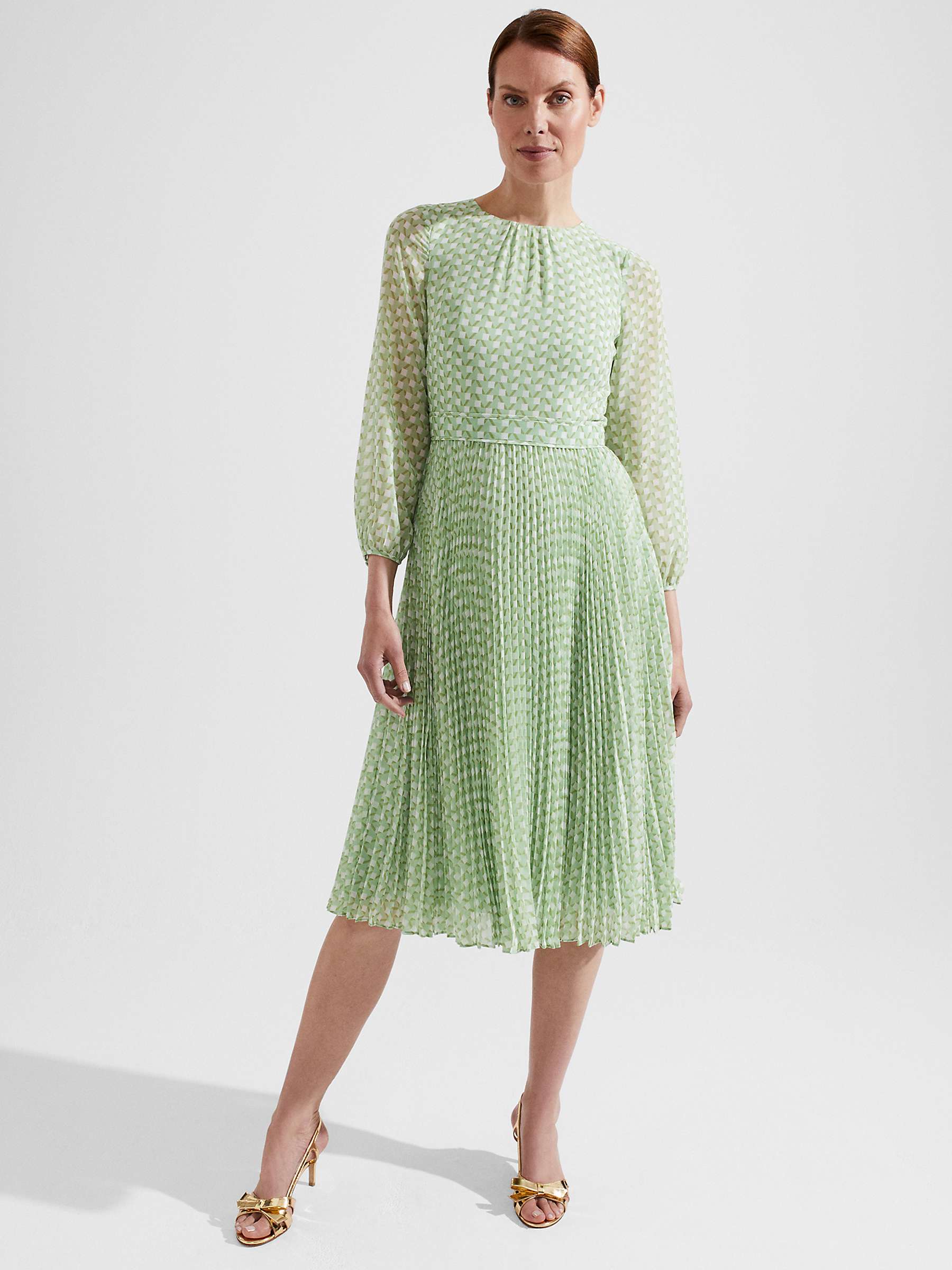 Buy Hobbs Salma Geometric Print Pleated Dress, Green/Multi Online at johnlewis.com