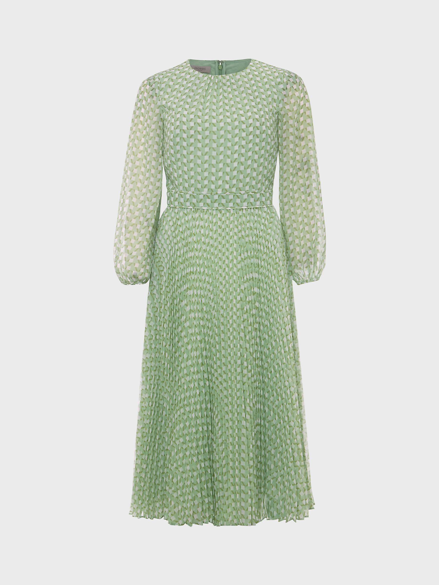 Buy Hobbs Salma Geometric Print Pleated Dress, Green/Multi Online at johnlewis.com