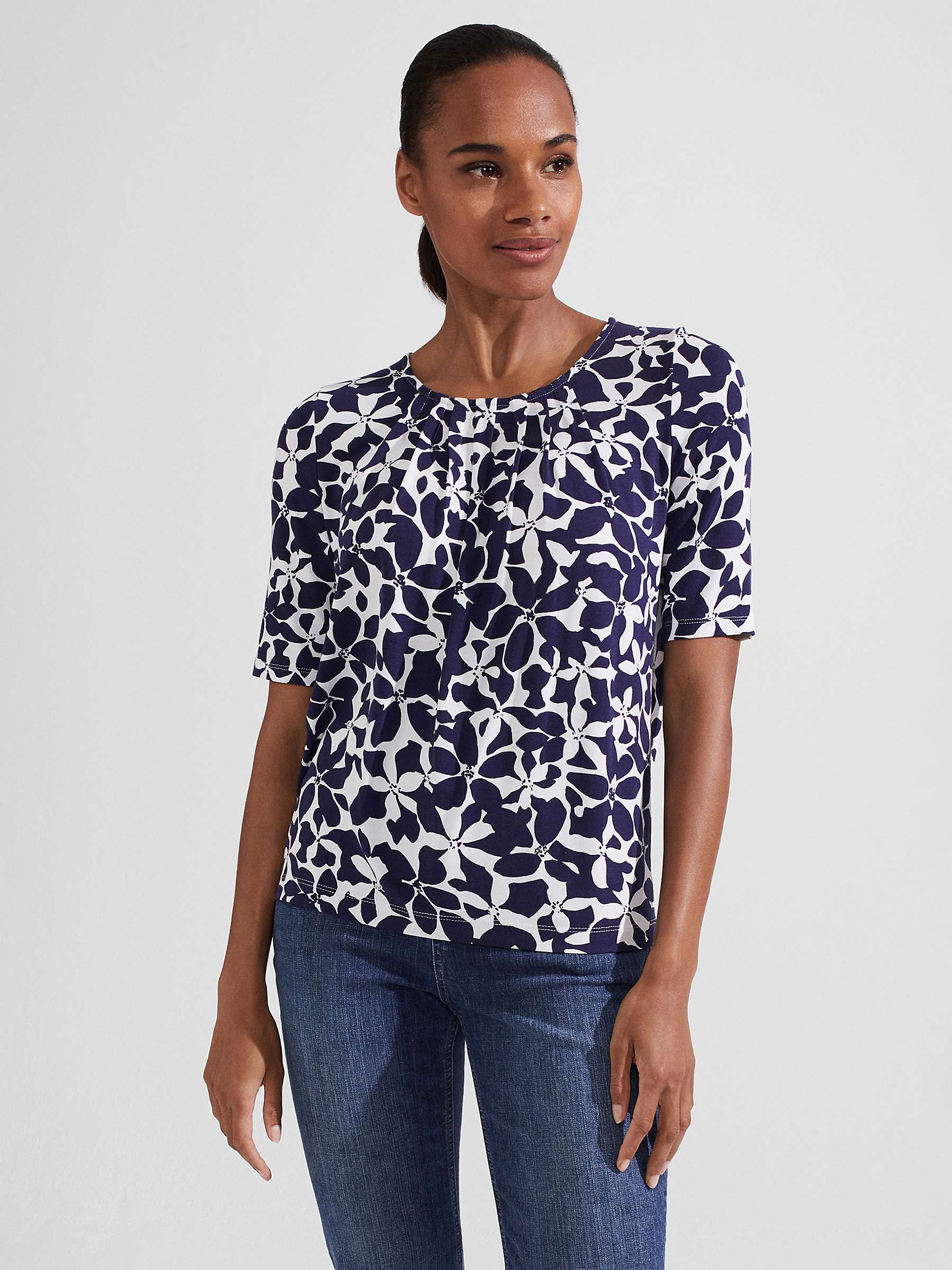 Hobbs Jacqueline Abstract Floral Print Top, Navy/Ivory at John Lewis ...