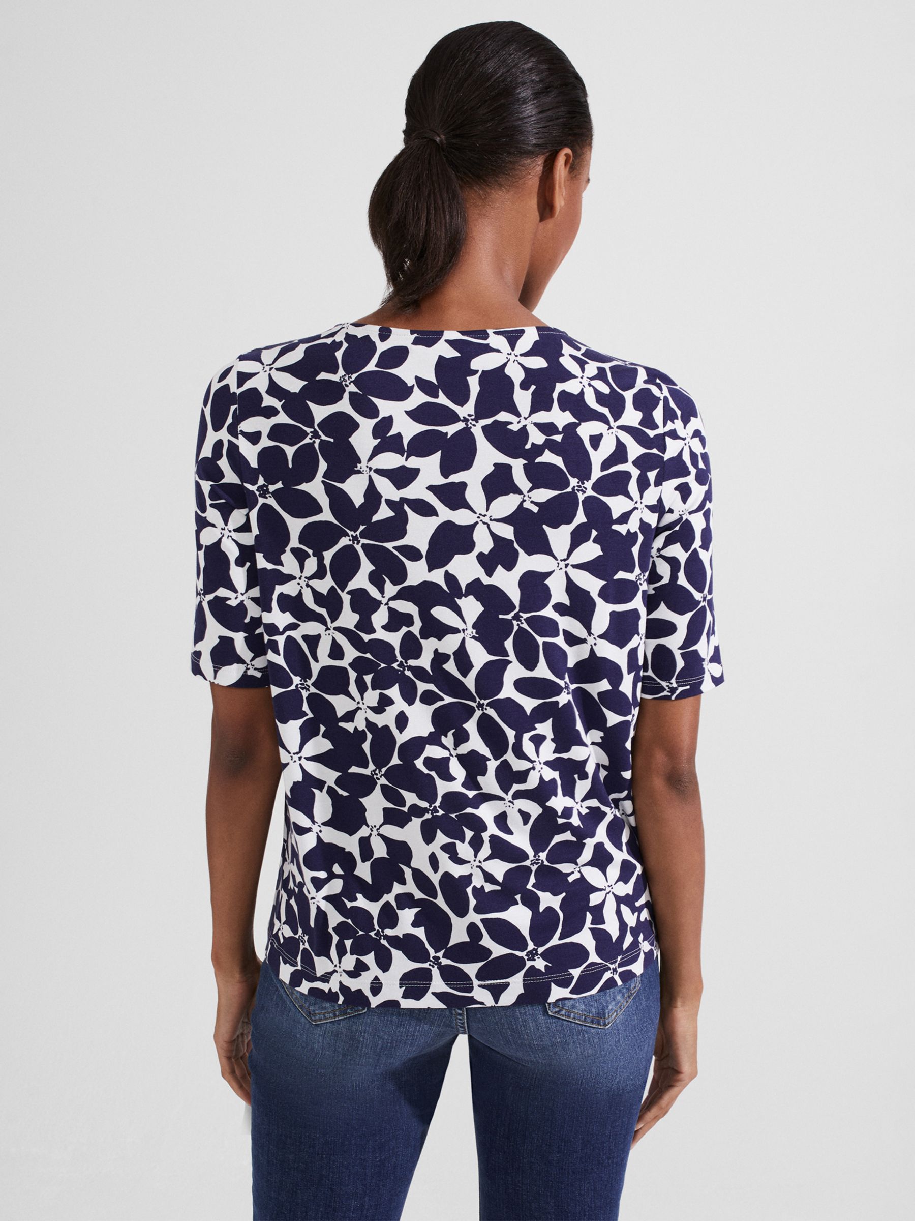 Hobbs Jacqueline Abstract Floral Print Top, Navy/Ivory at John Lewis ...