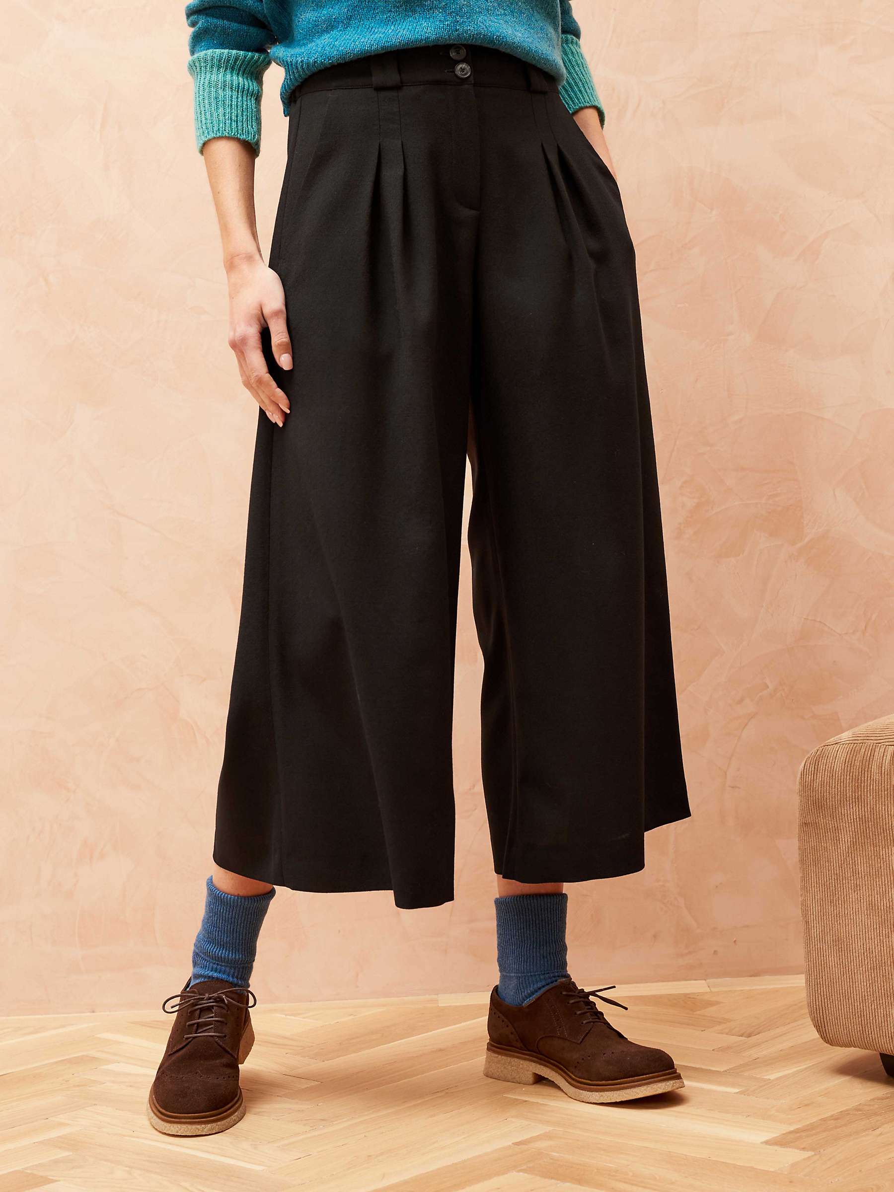 Buy Brora Plain Wool Crepe Cropped Culotte Trousers, Black Online at johnlewis.com