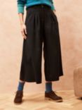 Brora Plain Wool Crepe Cropped Culotte Trousers, Black
