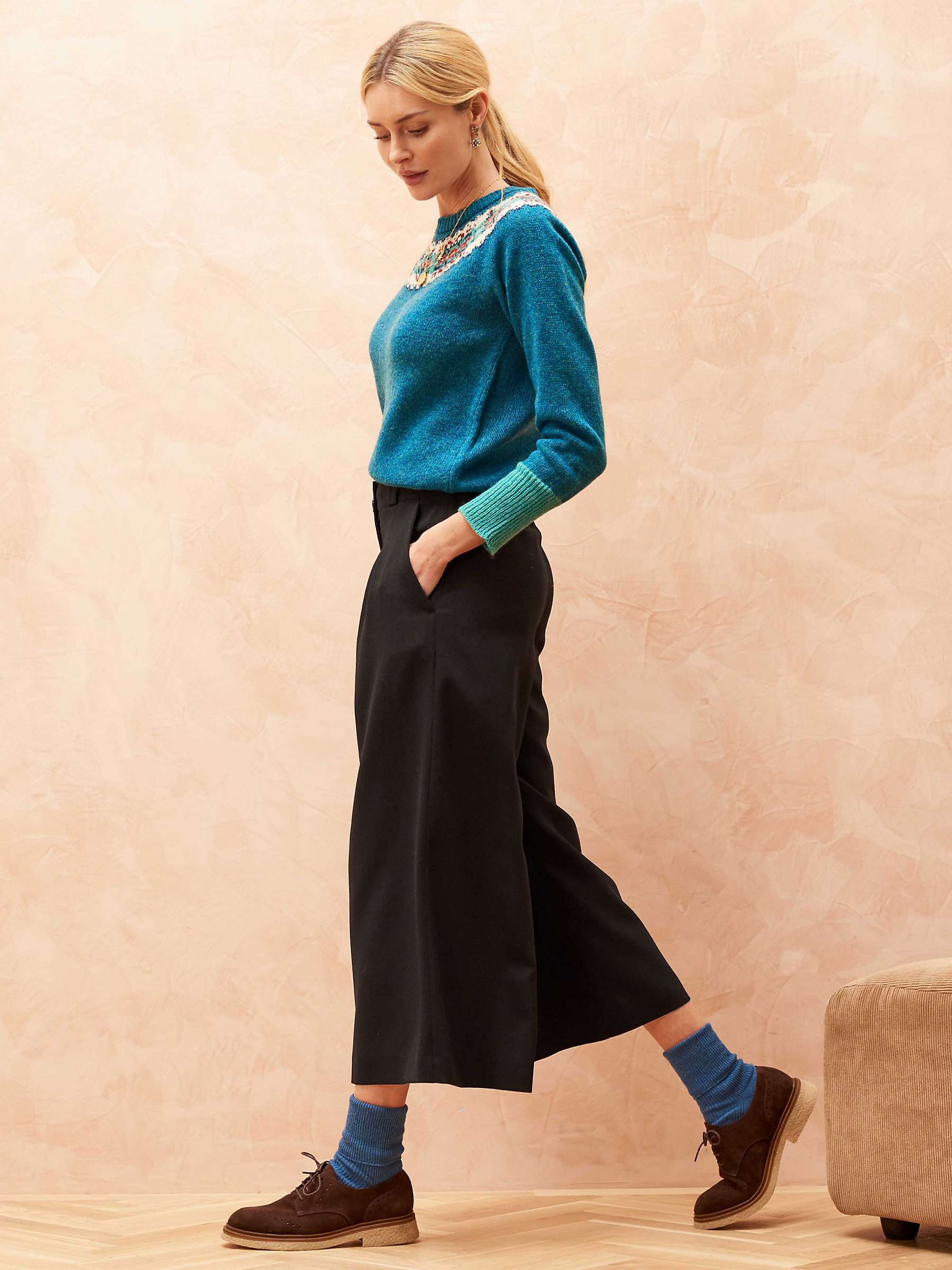 Buy Brora Plain Wool Crepe Cropped Culotte Trousers, Black Online at johnlewis.com