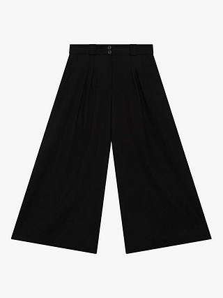 Brora Plain Wool Crepe Cropped Culotte Trousers, Black