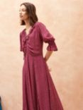 Brora Silk Spot Star Ruched Dress, Mulberry & Ecru