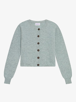 Brora Cashmere Ribbed Cardigan, Duck Egg