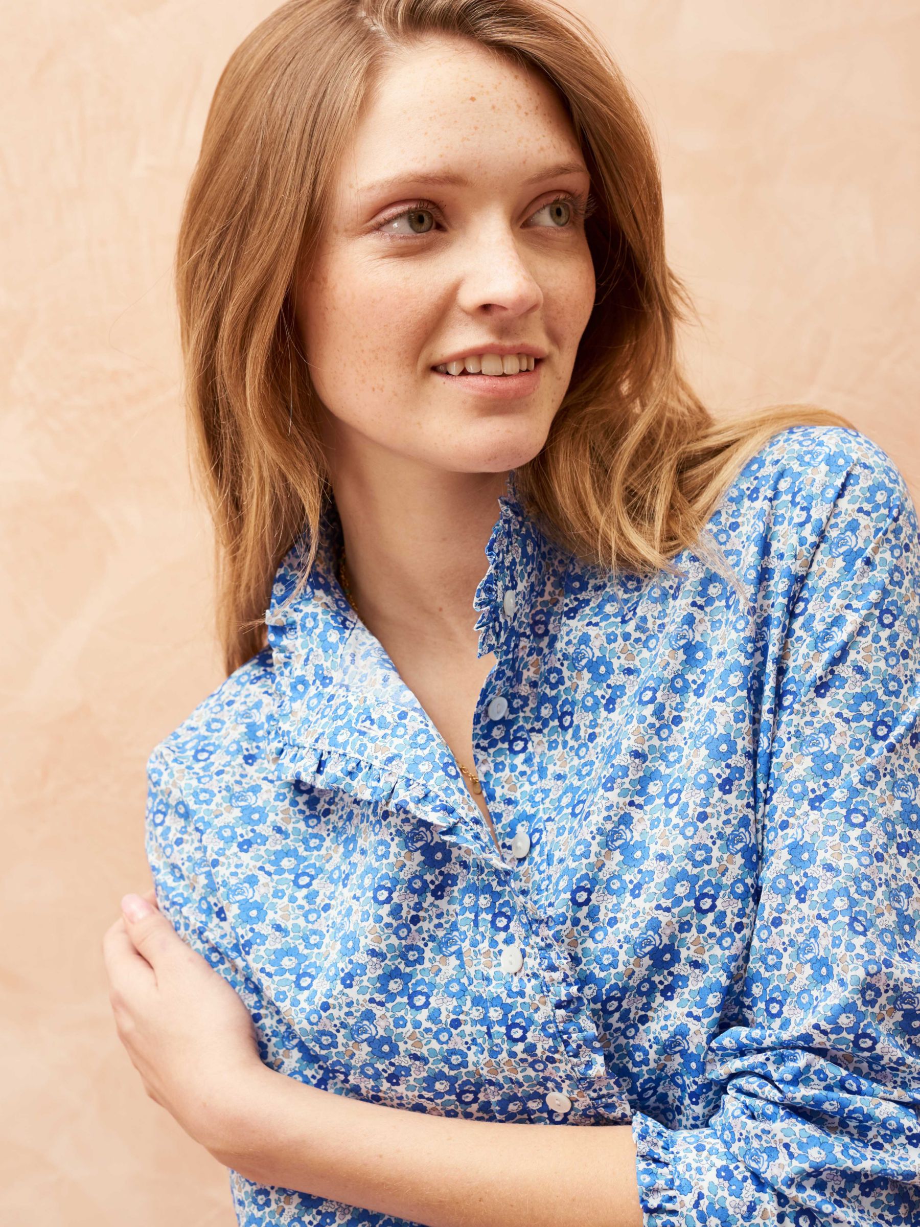 Brora Liberty Print Organic Cotton Blouse, Lapis Bloom at John Lewis ...