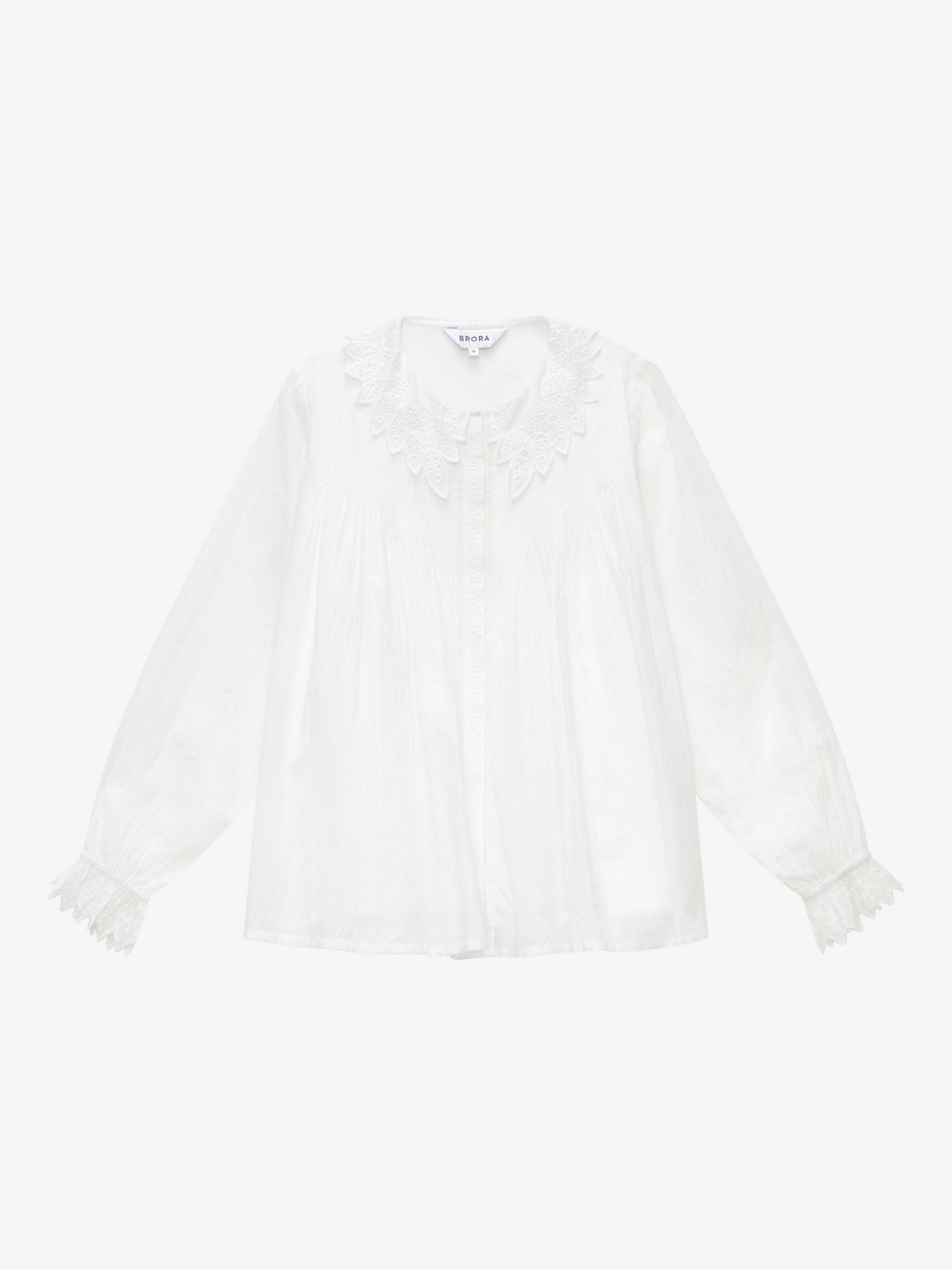 Brora Organic Cotton Pintuck Blouse, White at John Lewis & Partners