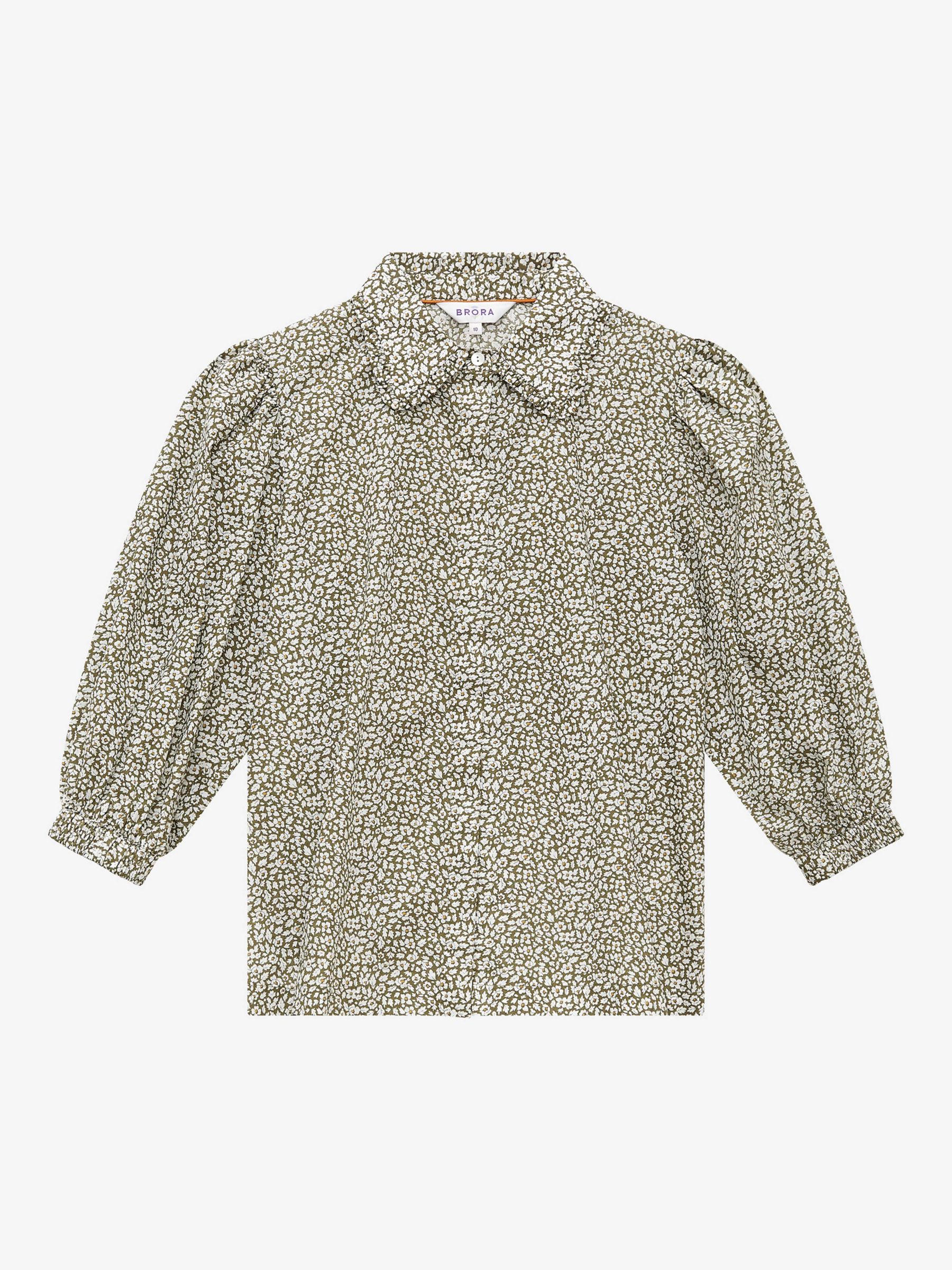 Brora Liberty Print Organic Cotton Blouse, Olive at John Lewis & Partners