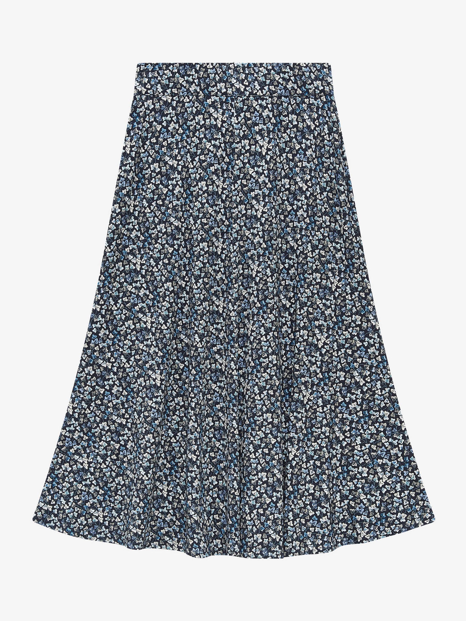 Brora Liberty Print Jersey Midi Skirt, Sky Leaf at John Lewis & Partners