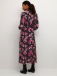 KAFFE Pollie Oline Shirt Midi Dress, Fuchsia Red Flower