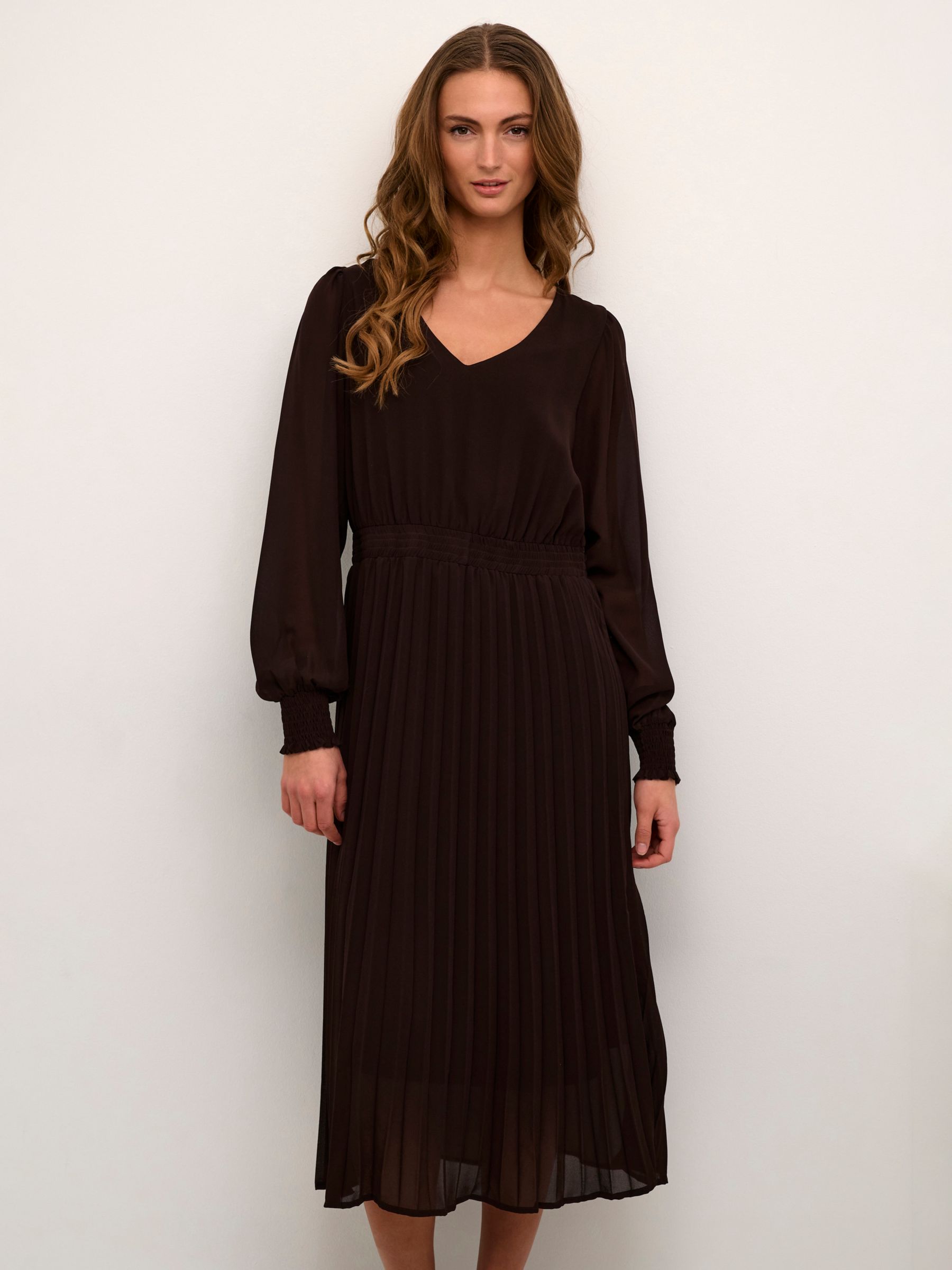 KAFFE Nikka V-Neck Long Sleeve Midi Dress at John Lewis & Partners