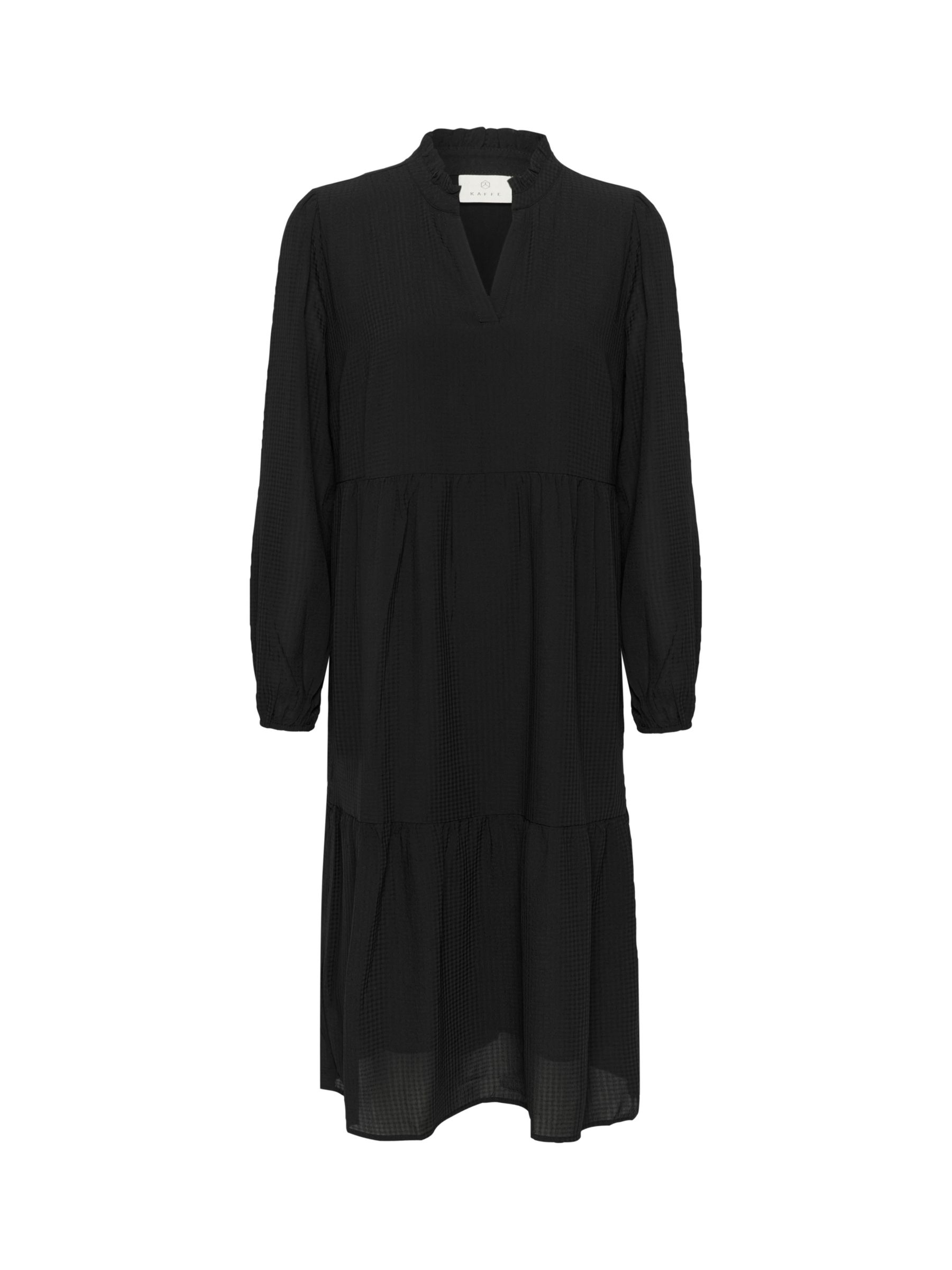 KAFFE Dorte Tiered Midi Dress, Black at John Lewis & Partners