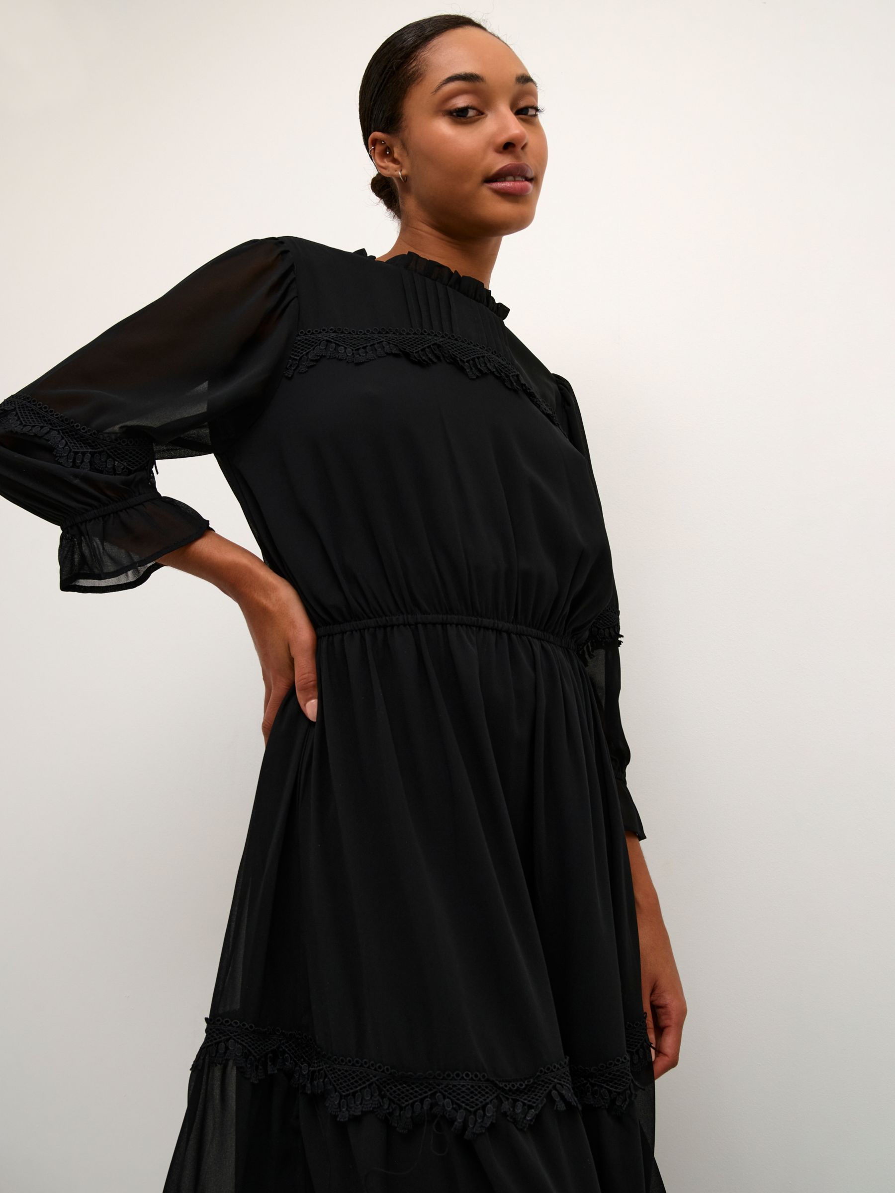 KAFFE Freya Chiffon Dress, Black at John Lewis & Partners