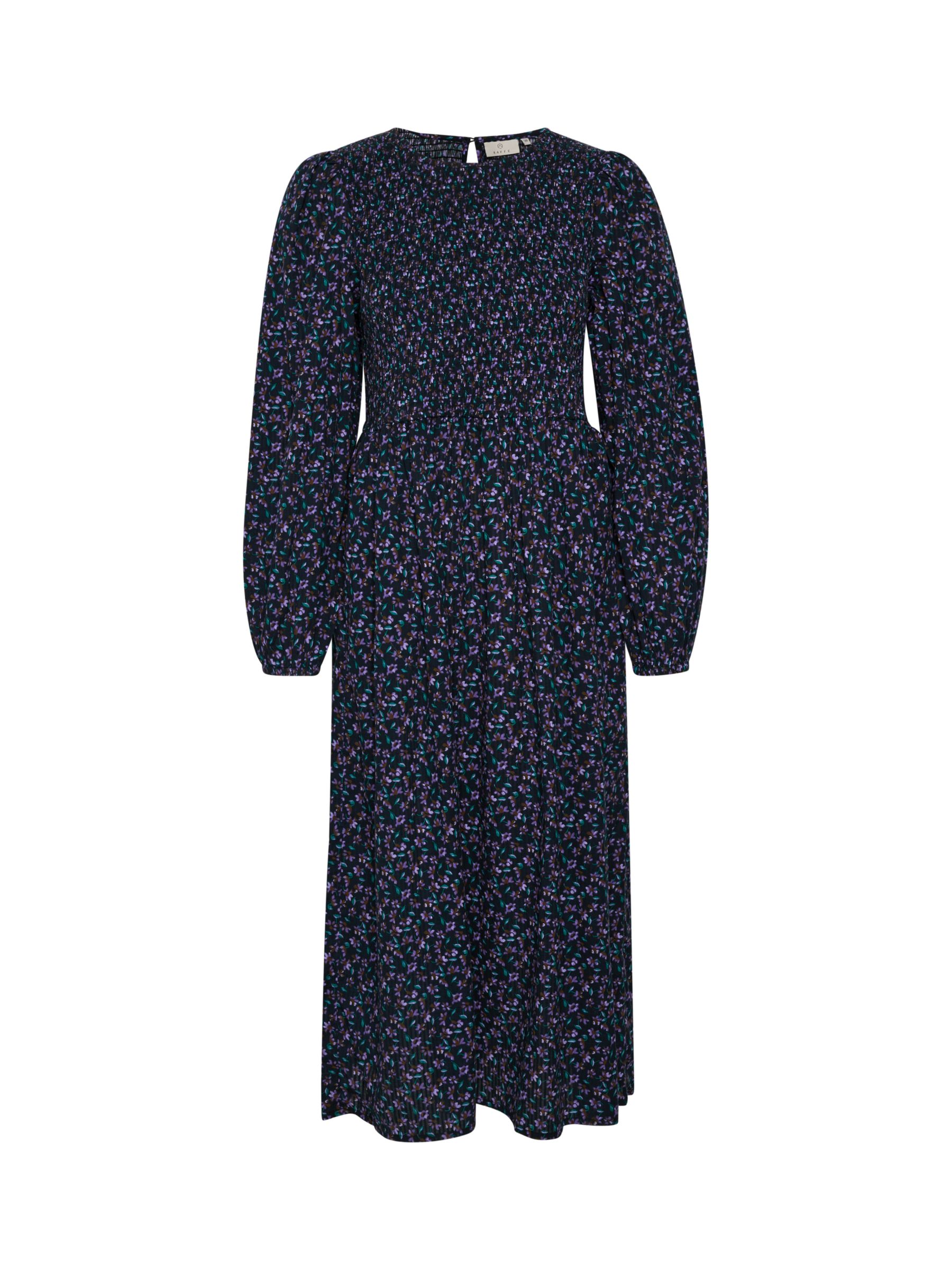 KAFFE Nomy Smock Long Sleeve Midi Dress, Multi at John Lewis & Partners