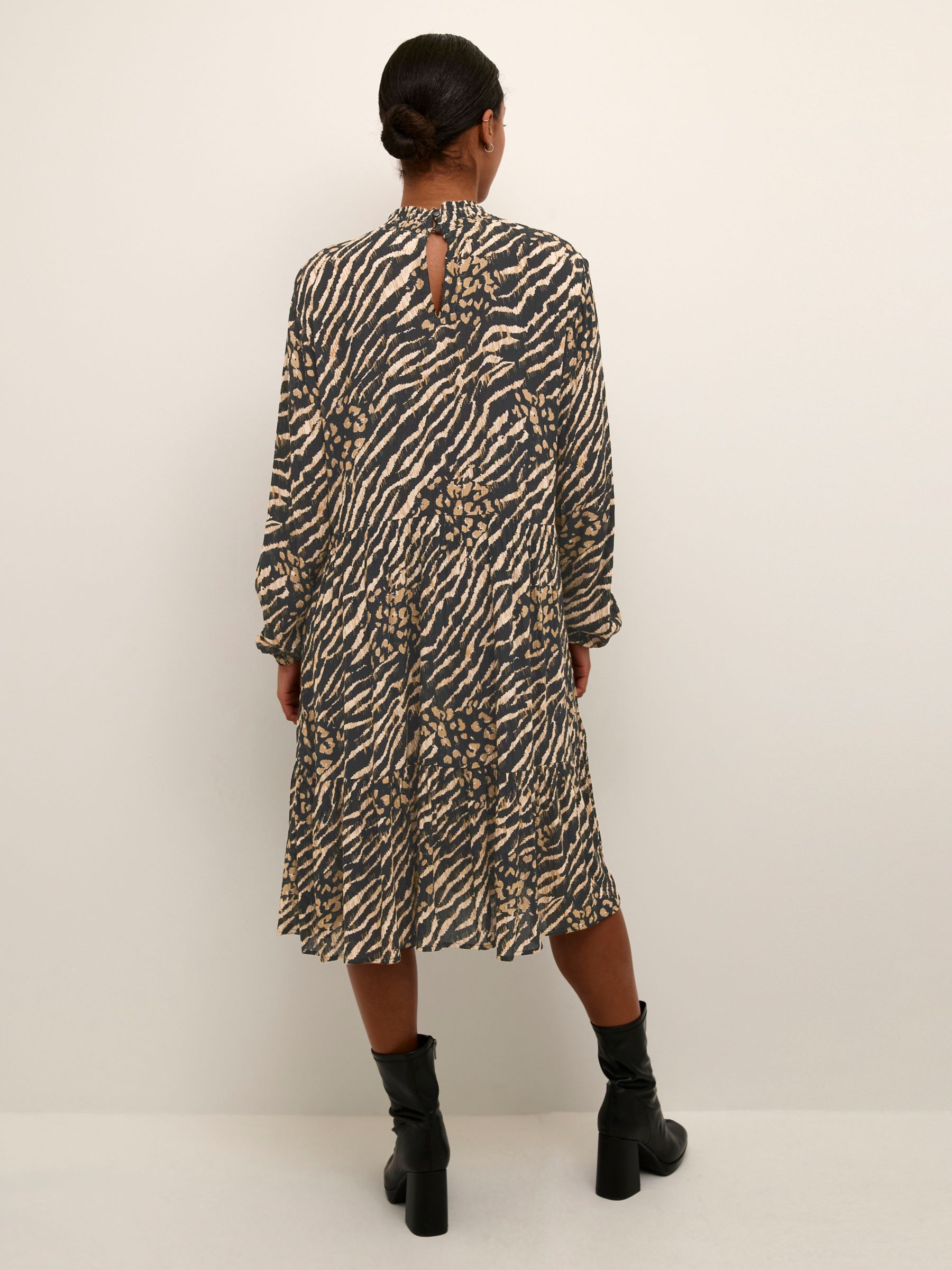 Buy KAFFE Karina Amber Animal Print Midi Dress, Black/Brown Online at johnlewis.com