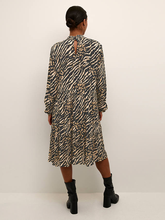KAFFE Karina Amber Animal Print Midi Dress, Black/Brown