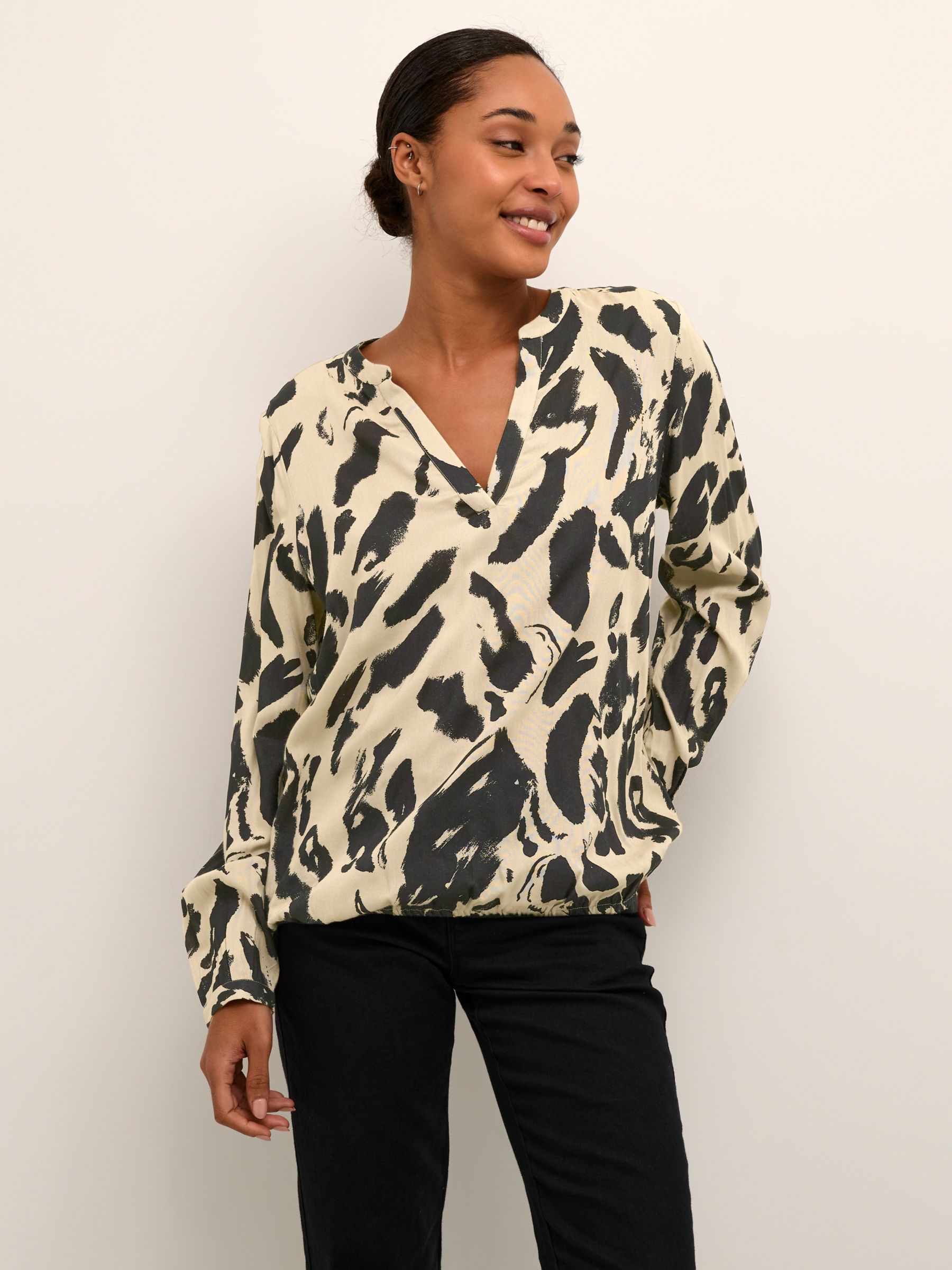 KAFFE Ditte Blouse, Black/Feather Gray at John Lewis & Partners