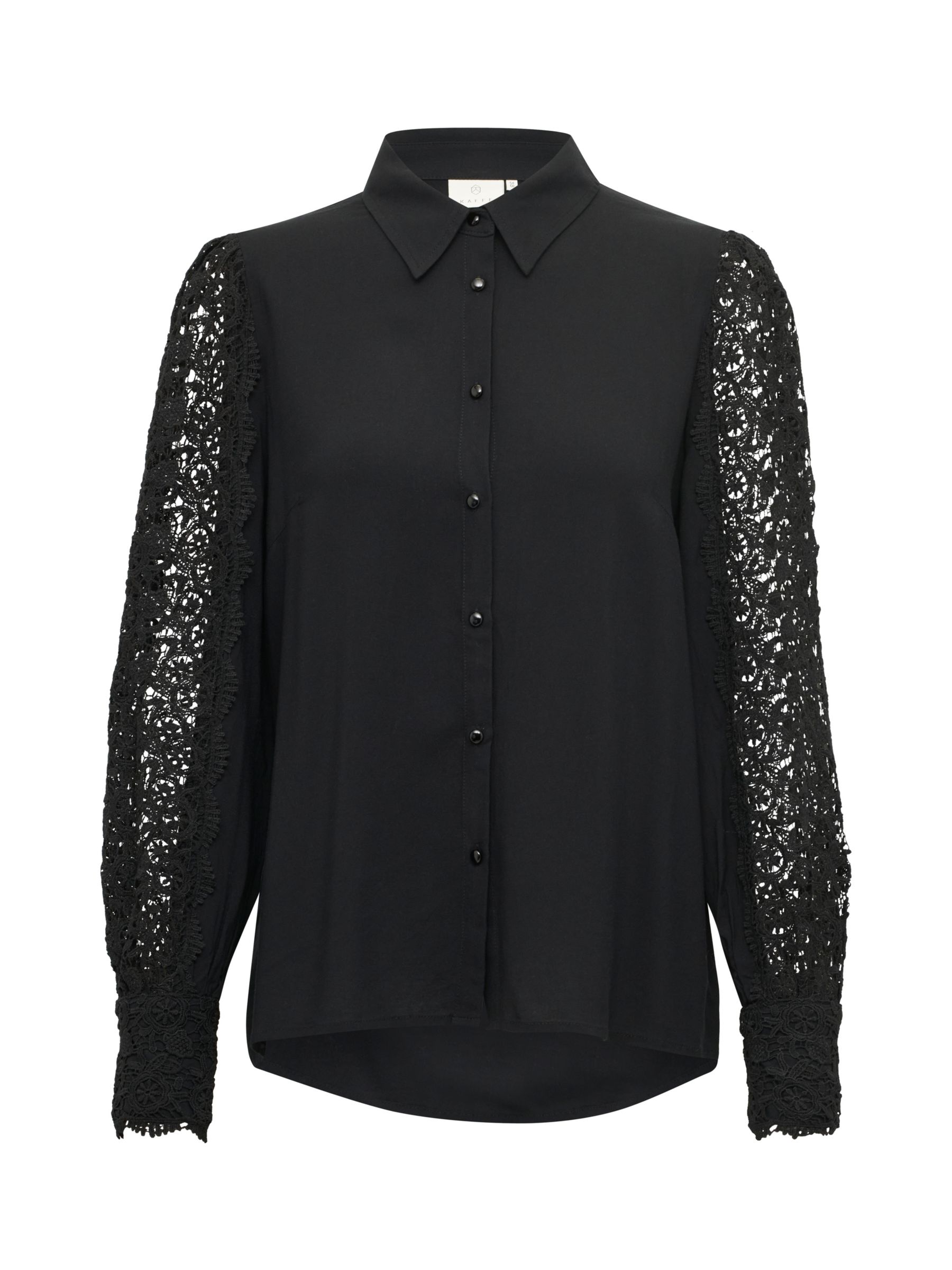 KAFFE Mille Long Sleeve Lace Shirt, Black at John Lewis & Partners